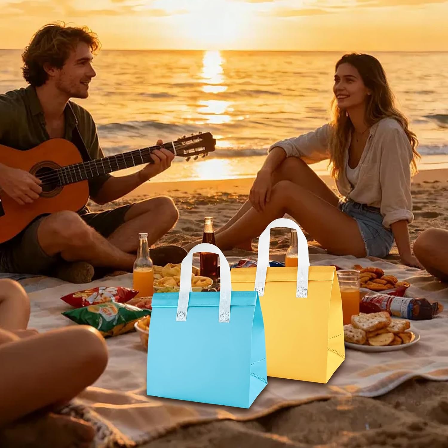 Grossiste de sacs isothermes à emporter 25PCS 9,2 x 9 x 5,9 pouces, sacs à lunch jetables isolés, idéal pour la restauration, livraison de nourriture, café, thé au lait, vente en gros, OEM disponible, en 5 couleurs.