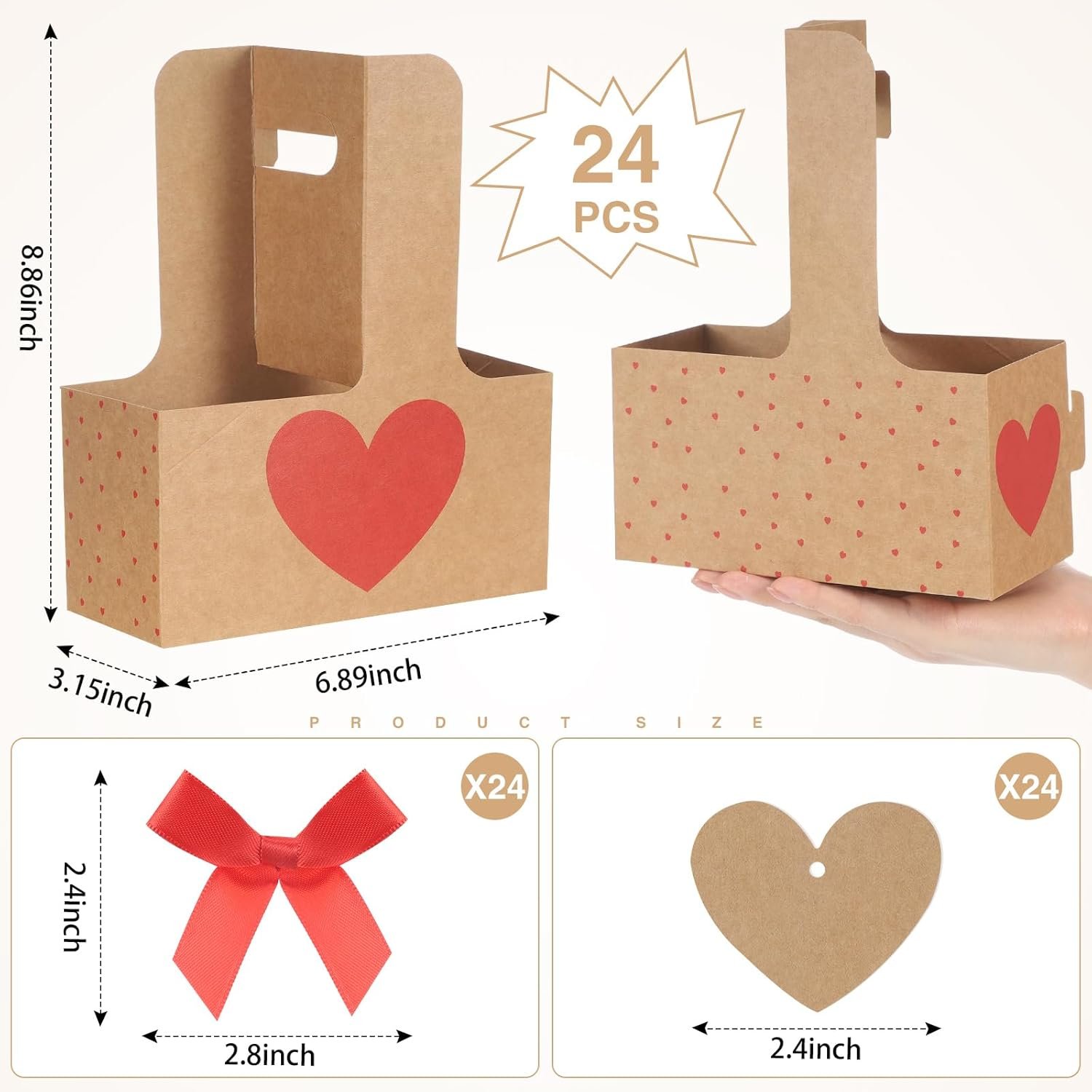 Grossiste support à boissons jetable en forme de cœur avec poignée pour fête des mères, 24 pièces, parfait pour livraison de café et nourriture, logo personnalisé, fabriqué par un fournisseur professionnel.