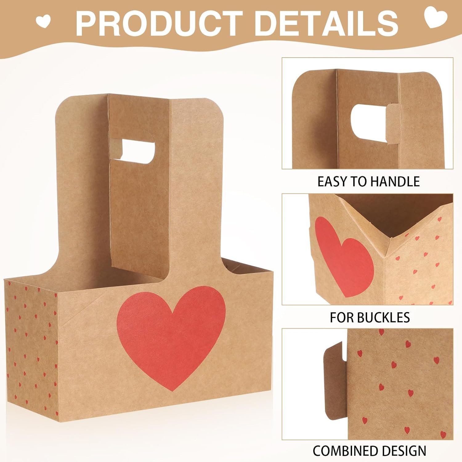 Grossiste support à boissons jetable en forme de cœur avec poignée pour fête des mères, 24 pièces, parfait pour livraison de café et nourriture, logo personnalisé, fabriqué par un fournisseur professionnel.