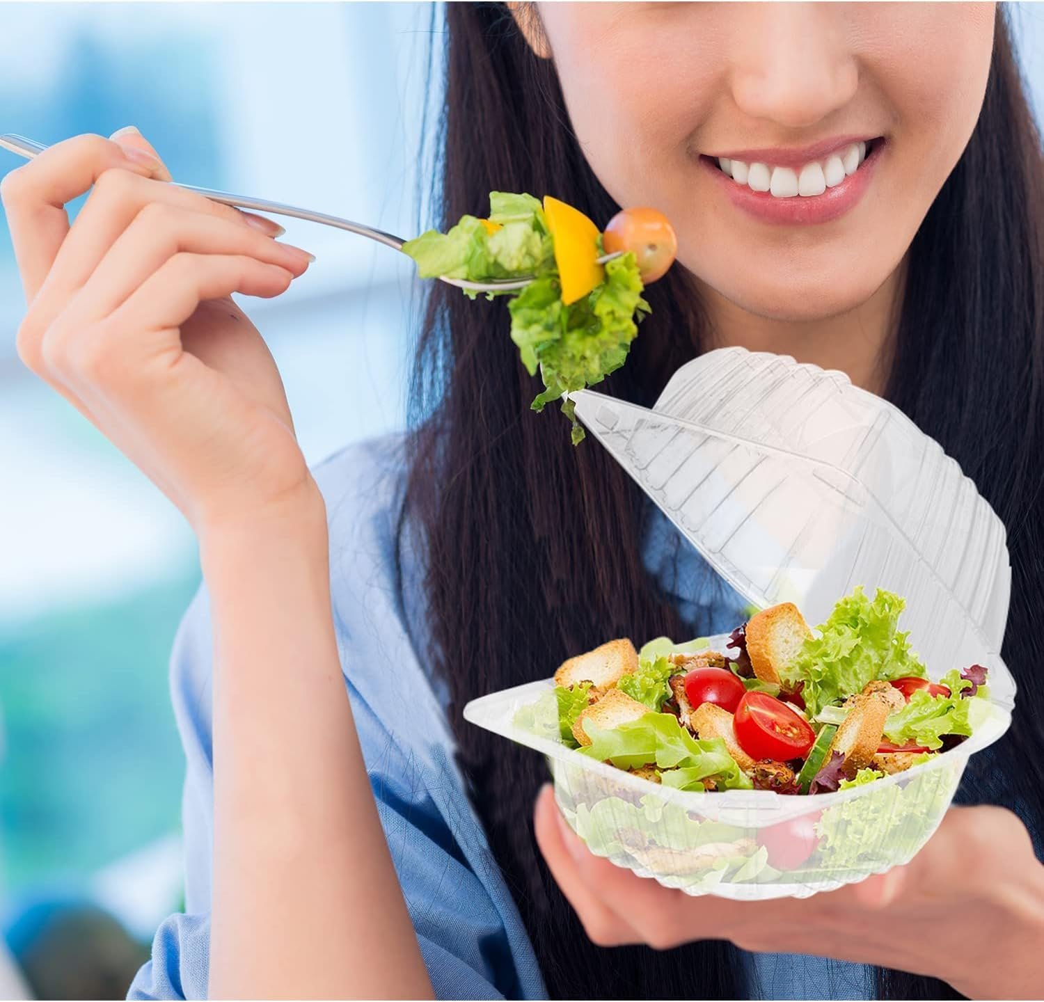 Grossiste 150 Pack de Contenants en Plastique Jetables avec Couvercles Clairs, Boîtes Alimentaires Carrées à Charnière 6 x 6 Pouces pour Salades, Desserts, Fournitures de Boulangerie OEM