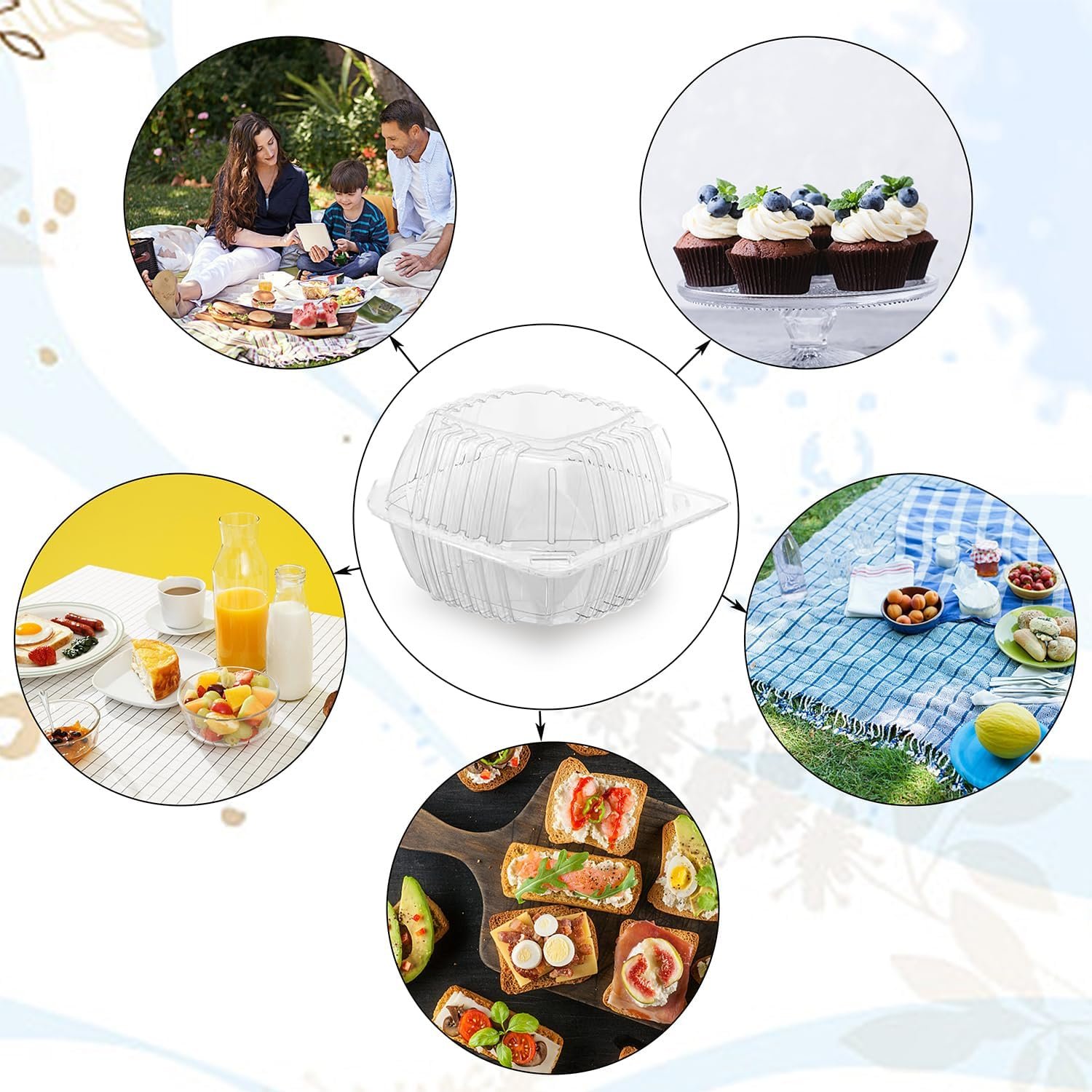 Grossiste 150 Pack de Contenants en Plastique Jetables avec Couvercles Clairs, Boîtes Alimentaires Carrées à Charnière 6 x 6 Pouces pour Salades, Desserts, Fournitures de Boulangerie OEM