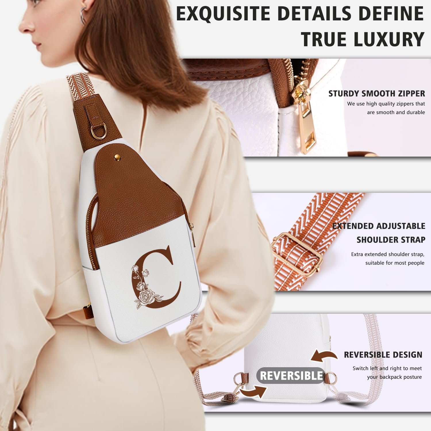 Grossiste sac bandoulière personnalisé en cuir pour femmes avec lettre initiale, fournisseur de sacs à dos idéal pour les voyages, cadeau parfait pour maman et épouse en vente en gros