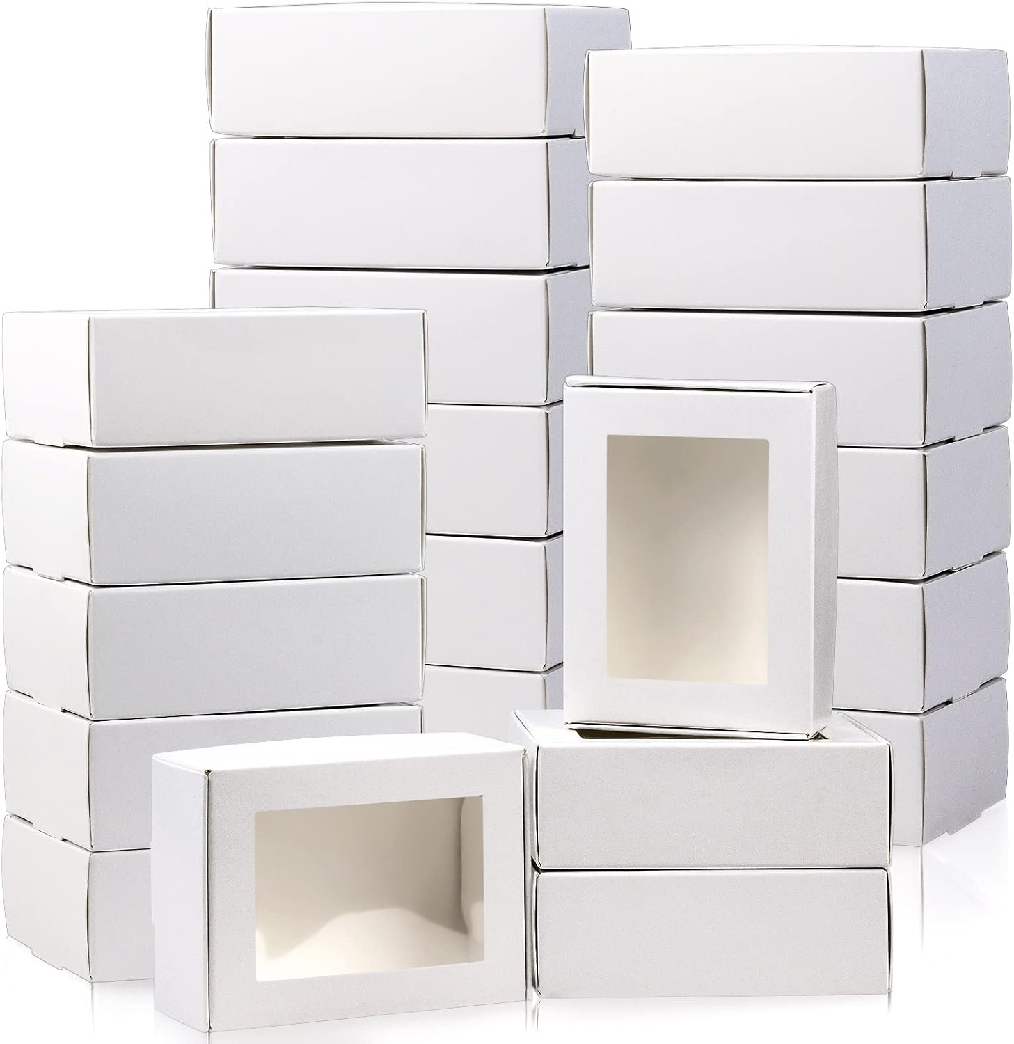 Grossiste de boîtes kraft mini avec fenêtre, 3,33" x 2,35" x 1,18", logo personnalisé pour emballage de savon fait maison, en vrac pour bonbons et cookies, fournitures pour fêtes et fête des mères, fournisseur de boîtes cadeau.