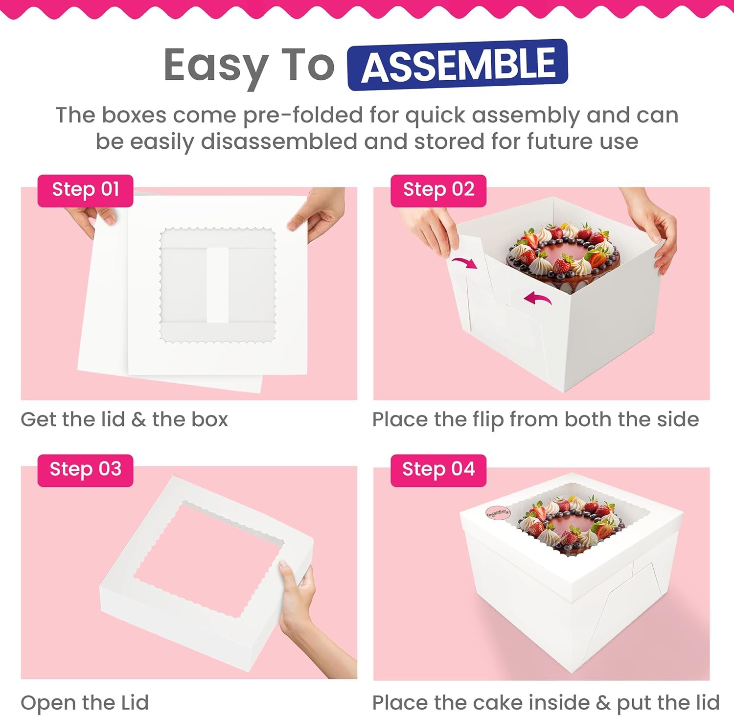 Grossiste en Boîtes à Gâteau 15pcs, Boîtes à Gâteau Carrées 12x12x8 Pouces avec Fenêtre, Fournisseur de Boîtes Blanches pour Pâtisserie, Logo Personnalisé pour Décoration de Gâteaux en Vrac.