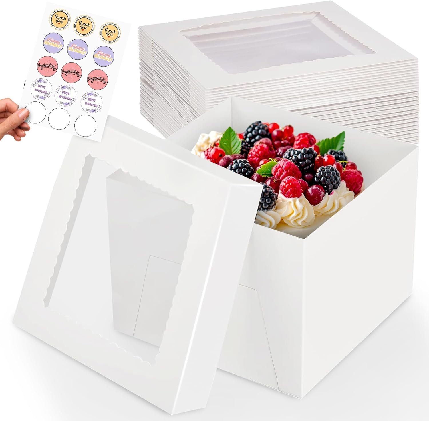 Grossiste en Boîtes à Gâteau 15pcs, Boîtes à Gâteau Carrées 12x12x8 Pouces avec Fenêtre, Fournisseur de Boîtes Blanches pour Pâtisserie, Logo Personnalisé pour Décoration de Gâteaux en Vrac.
