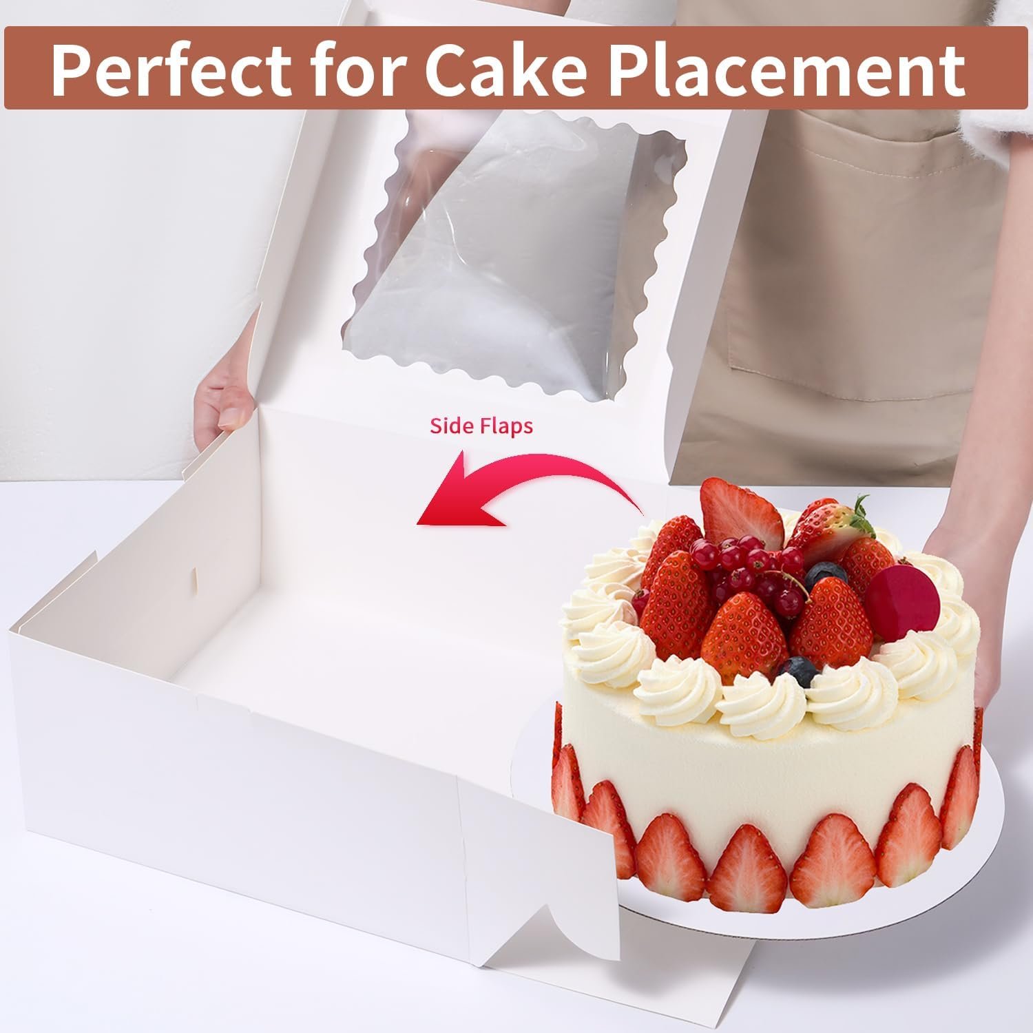 Boîte à gâteaux jetable 10x10x5 pouces en gros, 48 pièces, logo personnalisé, fabricant de boîtes blanches avec fenêtre, 24 pièces et 24 planches.