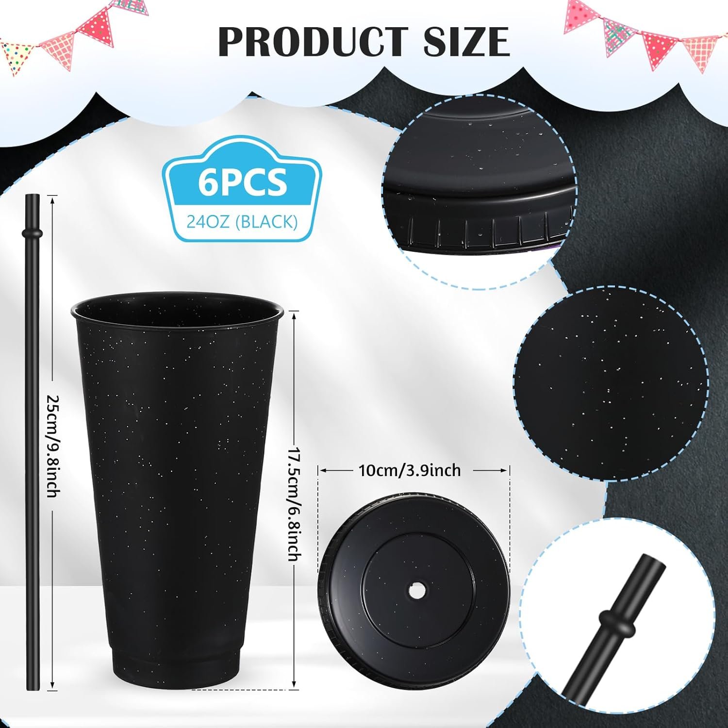 Grossiste Tumblers réutilisables 24 oz avec couvercles et pailles, Mug de voyage en plastique pour café glacé, logo personnalisé et vente en gros pour smoothies, jus, boissons froides, idéal pour adultes et enfants (Noir)