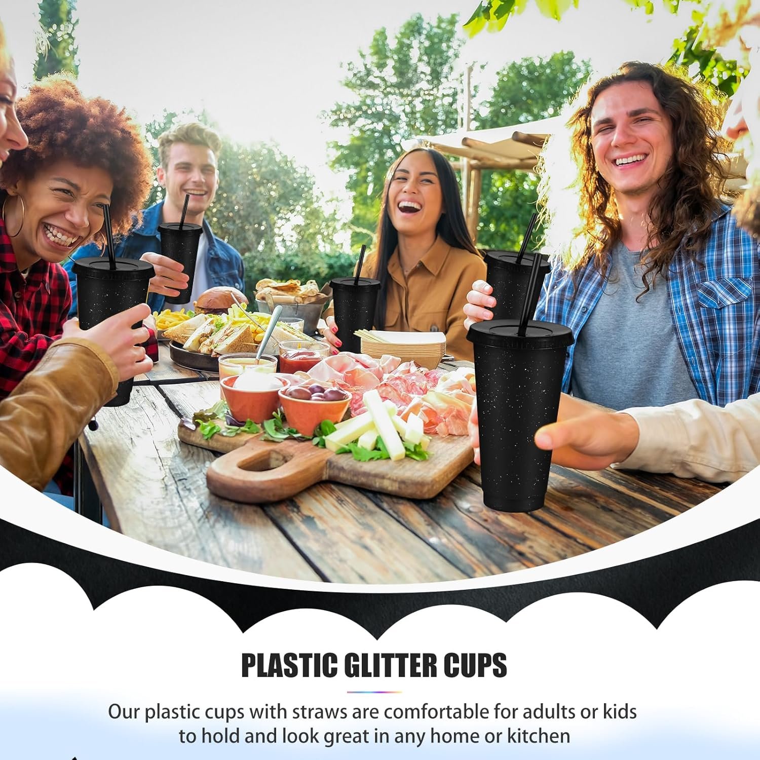 Grossiste Tumblers réutilisables 24 oz avec couvercles et pailles, Mug de voyage en plastique pour café glacé, logo personnalisé et vente en gros pour smoothies, jus, boissons froides, idéal pour adultes et enfants (Noir)