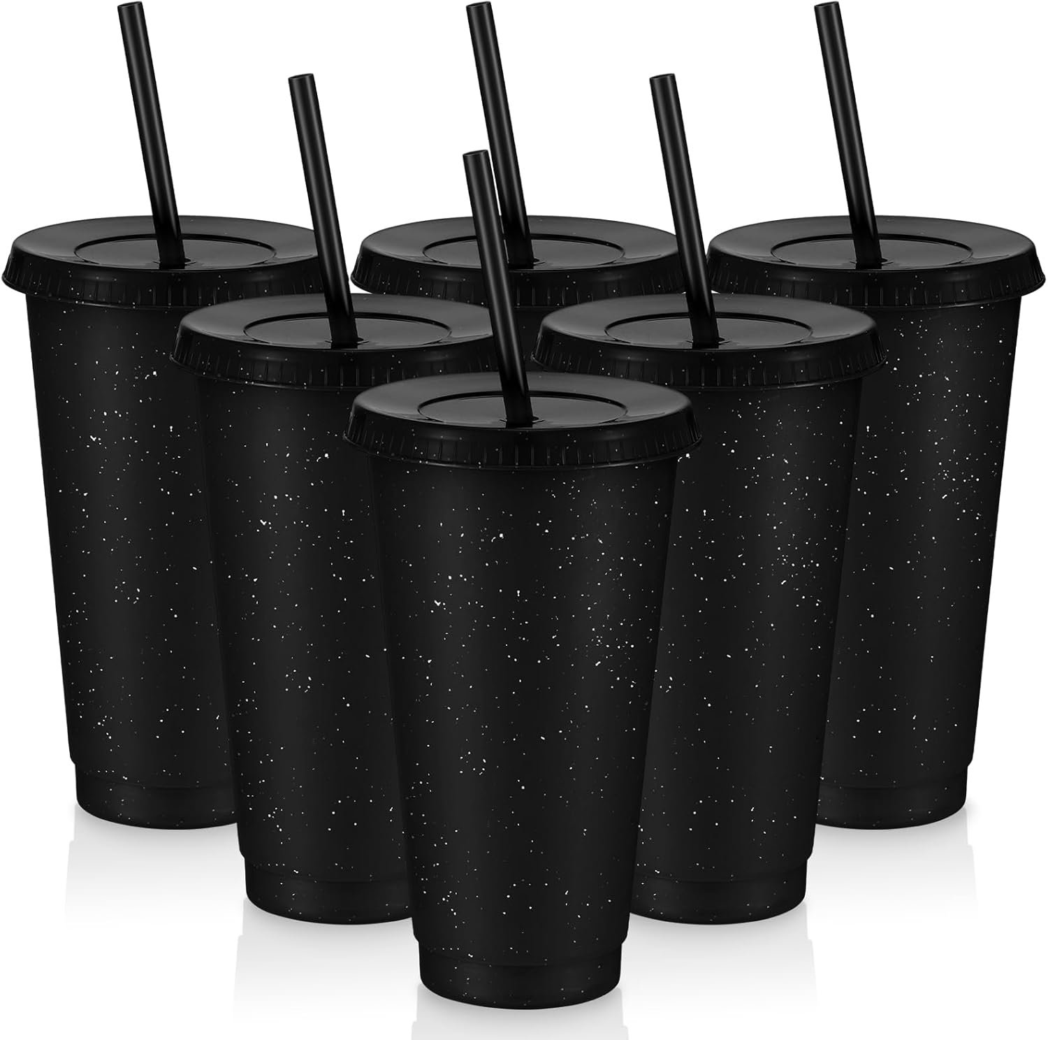 Grossiste Tumblers réutilisables 24 oz avec couvercles et pailles, Mug de voyage en plastique pour café glacé, logo personnalisé et vente en gros pour smoothies, jus, boissons froides, idéal pour adultes et enfants (Noir)