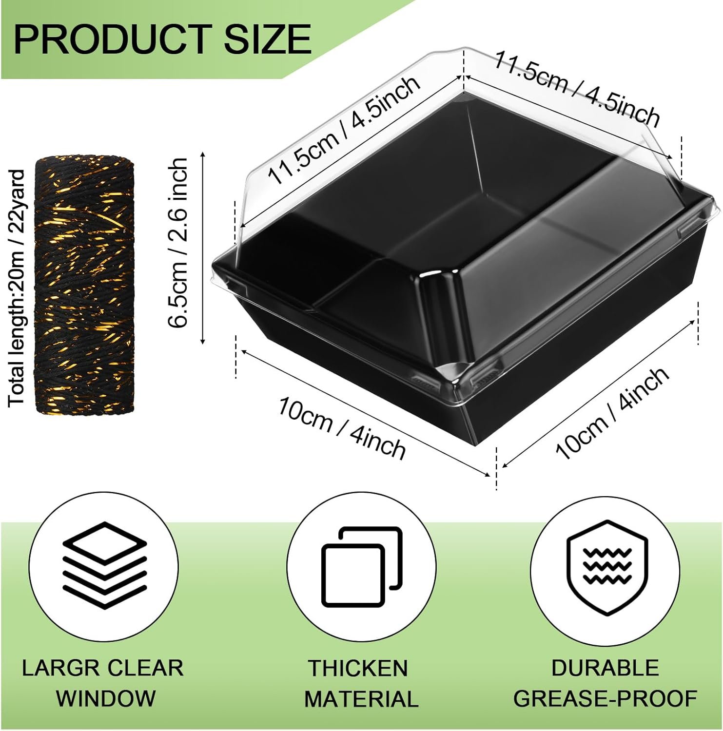 Grossiste de boîtes à charcuterie en papier jetables 4,5 pouces avec couvercles transparents, conteneurs carrés pour desserts, emballages pour gâteau, sandwich et cookies avec corde, OEM et fournisseur.