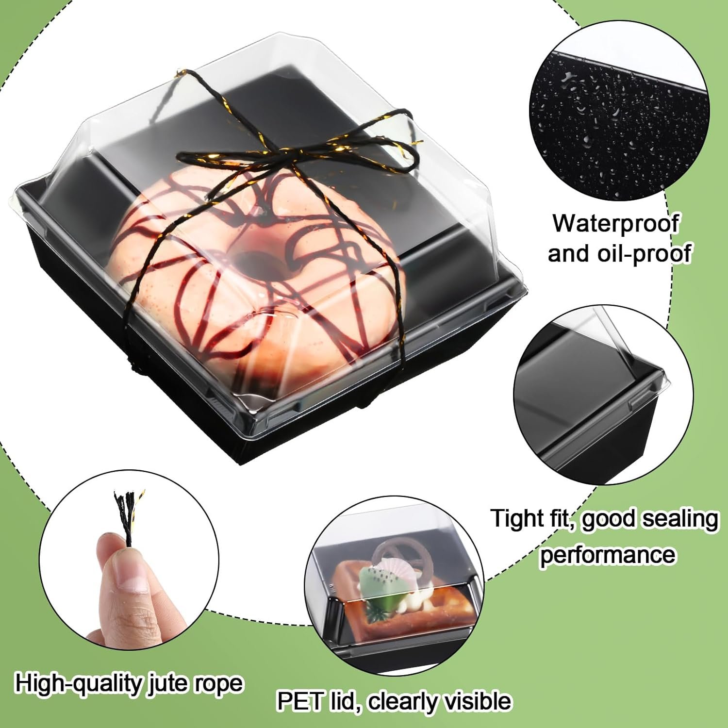 Grossiste de boîtes à charcuterie en papier jetables 4,5 pouces avec couvercles transparents, conteneurs carrés pour desserts, emballages pour gâteau, sandwich et cookies avec corde, OEM et fournisseur.