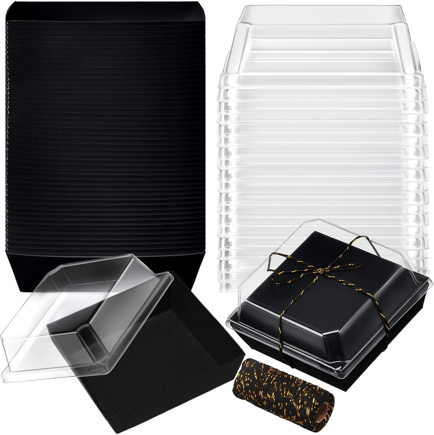 Grossiste de boîtes à charcuterie en papier jetables 4,5 pouces avec couvercles transparents, conteneurs carrés pour desserts, emballages pour gâteau, sandwich et cookies avec corde, OEM et fournisseur.