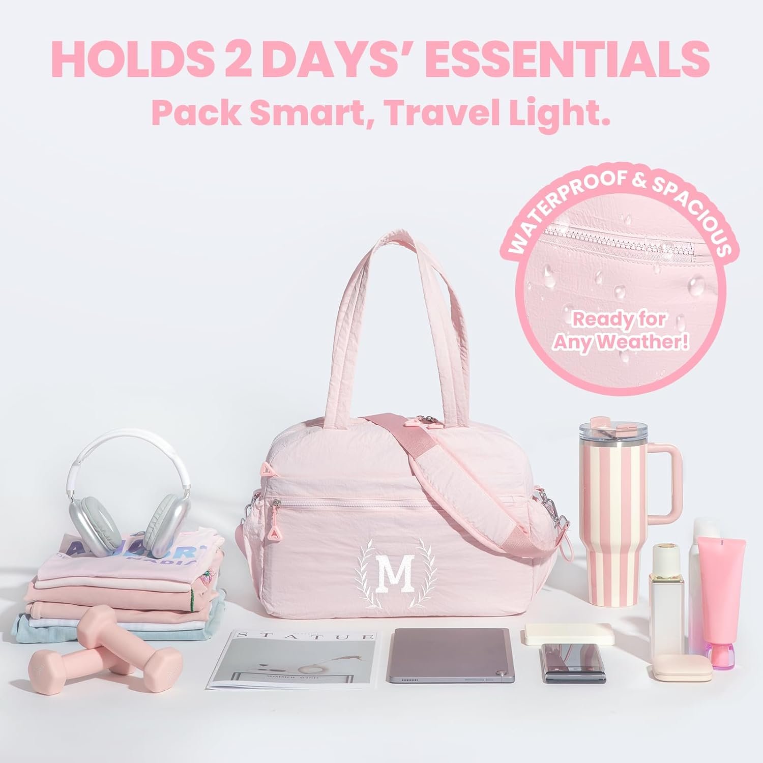 Grossiste Duffle Bag personnalisé pour femmes, enfants et amis, sac de week-end monogrammé pour nuitée, cadeau d'anniversaire pour adolescente, mère, fille, grand-mère, logo personnalisé (Rose, M) fabrication de fournisseur en gros.