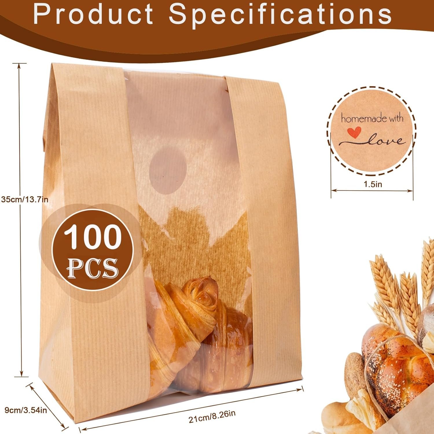 Grossiste sacs à pain en papier 100 packs pour le stockage de pain fait maison avec fenêtre transparente, grands sacs à pain au levain avec autocollants de scellement, marque blanche pour emballage de biscuits, confiseries et douceurs, fabriqué par fournisseur. Grossiste sacs à pain en papier 100 packs pour le stockage de pain fait maison avec fenêtre transparente, grands sacs à pain au levain avec autocollants de scellement, marque blanche pour emballage de biscuits, confiseries et douceurs, fabriqué par fournisseur.