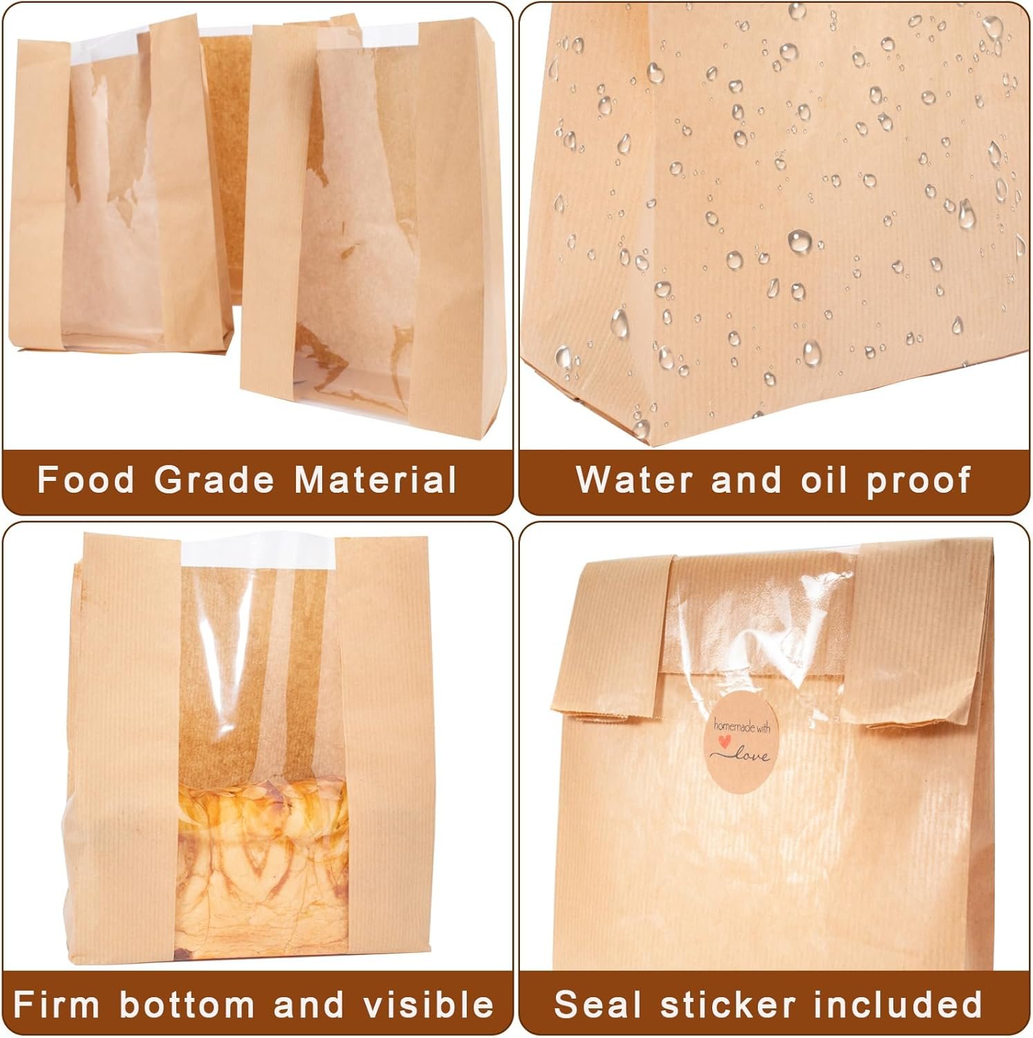 Grossiste sacs à pain en papier 100 packs pour le stockage de pain fait maison avec fenêtre transparente, grands sacs à pain au levain avec autocollants de scellement, marque blanche pour emballage de biscuits, confiseries et douceurs, fabriqué par fournisseur. Grossiste sacs à pain en papier 100 packs pour le stockage de pain fait maison avec fenêtre transparente, grands sacs à pain au levain avec autocollants de scellement, marque blanche pour emballage de biscuits, confiseries et douceurs, fabriqué par fournisseur.