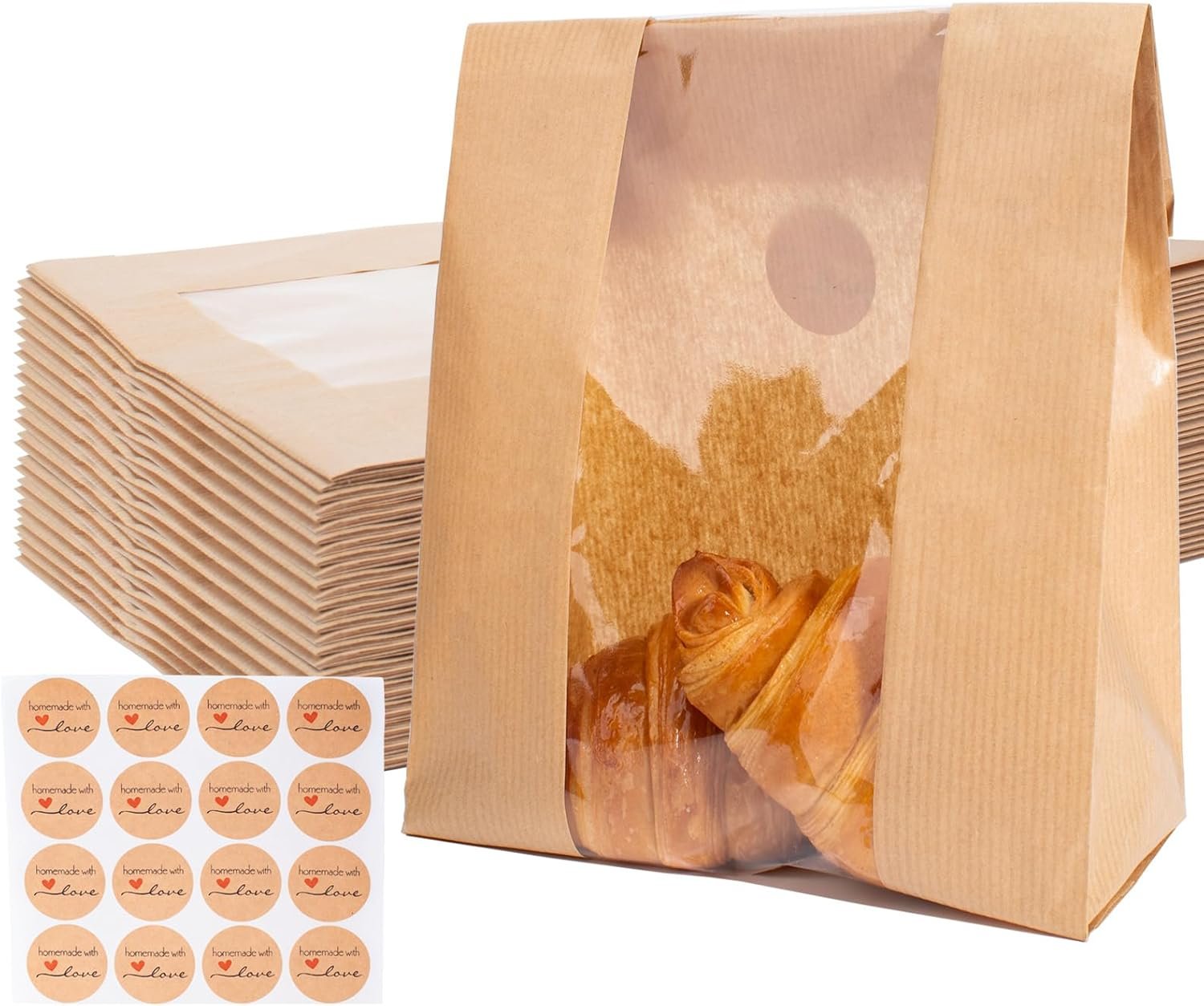 Grossiste sacs à pain en papier 100 packs pour le stockage de pain fait maison avec fenêtre transparente, grands sacs à pain au levain avec autocollants de scellement, marque blanche pour emballage de biscuits, confiseries et douceurs, fabriqué par fournisseur.