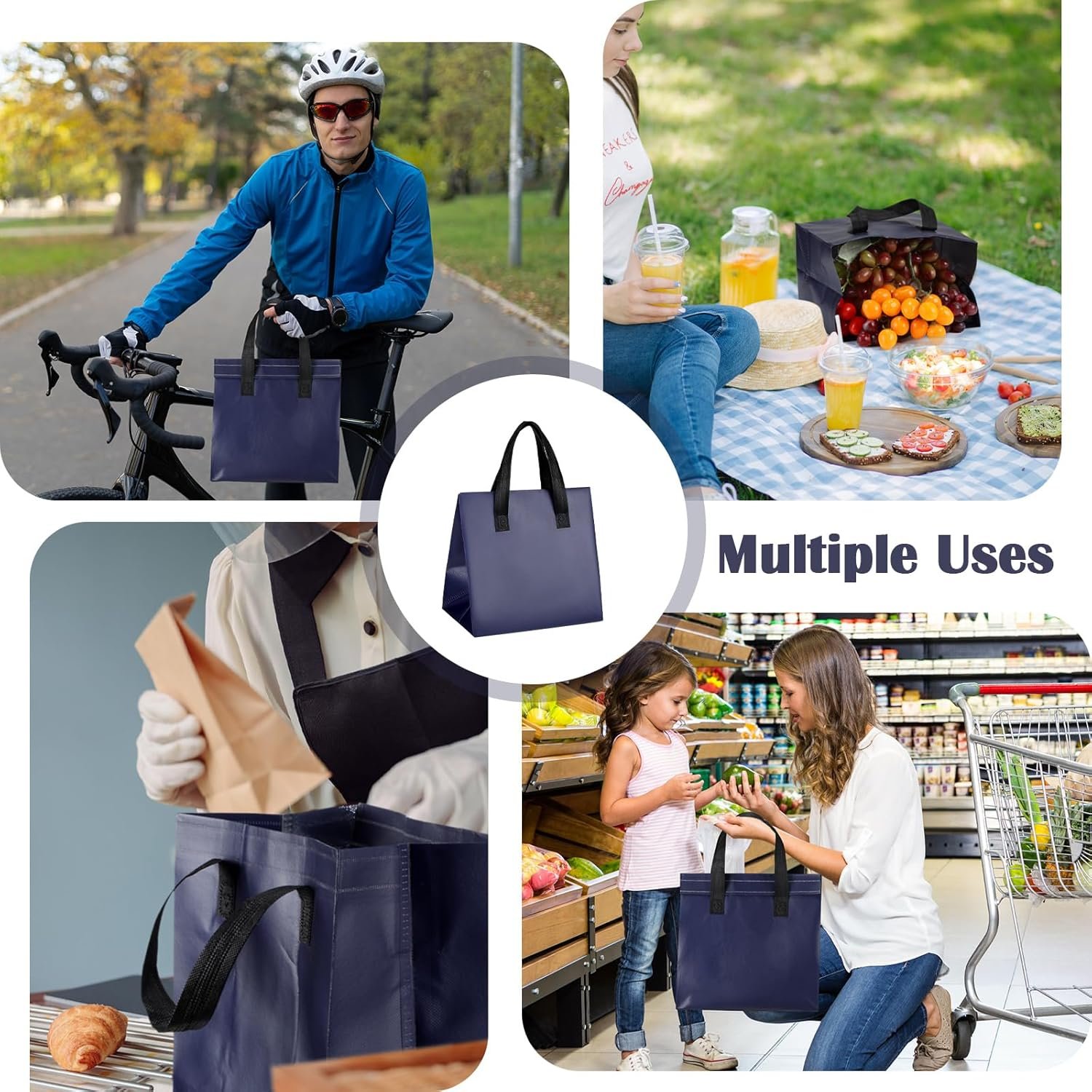 Grossiste en sacs isothermes, 50 Pcs de sacs alimentaires thermiques pour café, lait, thé, plats chauds et froids (9,45x9,45x5,91 pouces, bleu marine) - Logo Personnalisé pour les restaurants et la restauration. Fabricant de solutions en vrac.