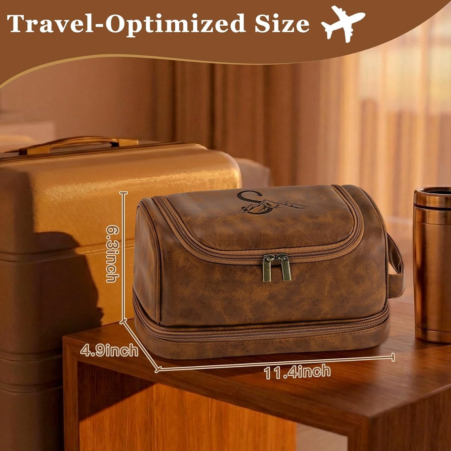 Grossiste Trousse de Toilette Personnalisée en PU Étanche avec Logo Personnalisé, Organiseur de Voyage Indispensable pour Homme, Cadeaux de Fête des Pères et Anniversaire pour Papa et Mari, Fabricant Dopp Kit en Marron Clair