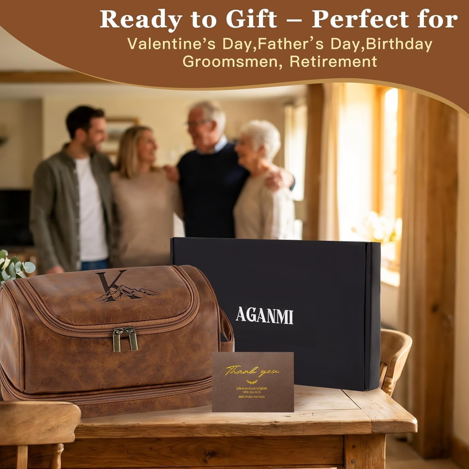 Grossiste Trousse de Toilette Personnalisée en PU Étanche avec Logo Personnalisé, Organiseur de Voyage Indispensable pour Homme, Cadeaux de Fête des Pères et Anniversaire pour Papa et Mari, Fabricant Dopp Kit en Marron Clair