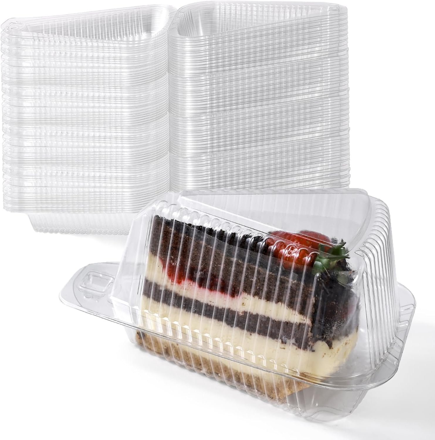Grossiste conteneurs en plastique pour présentation de gâteaux 50 pièces avec couvercles, format 5", dôme transparent, idéal pour gâteaux au fromage, tartes et emballages à emporter pour boulangeries et cafés - Logo Personnalisé, Fabricant de packaging alimentaire.