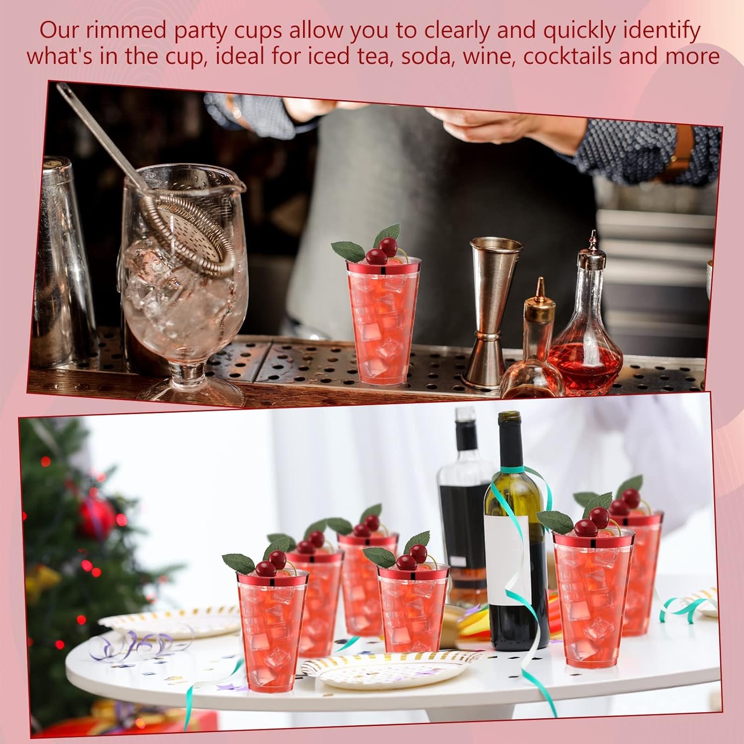 Grossiste 100 Pcs de Gobelets Plastiques Transparent 16oz à Bord avec Logo Personnalisé pour soirées, mariages, Pâques, graduations, Noël et autres événements, Fabricant de Vaisselle Jetable.