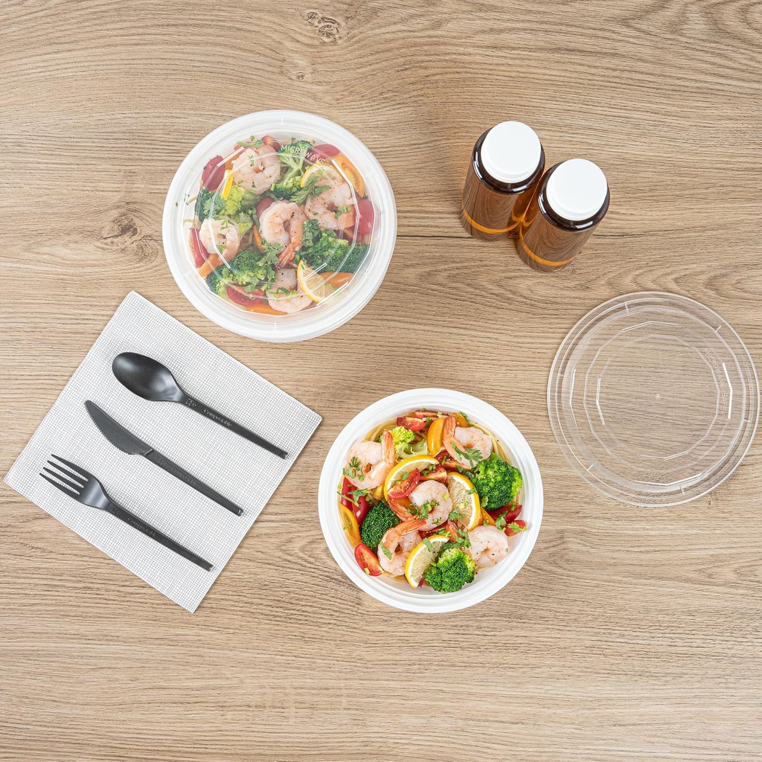 Grossiste Asporto 24 Onces Boîtes À Emporter Rondes, Contenants Alimentaires Microwavables 50 Unités, Logos Personnalisés Inclus, sans BPA, Fabrice de Vaisselle Jetable en Plastique Blanc