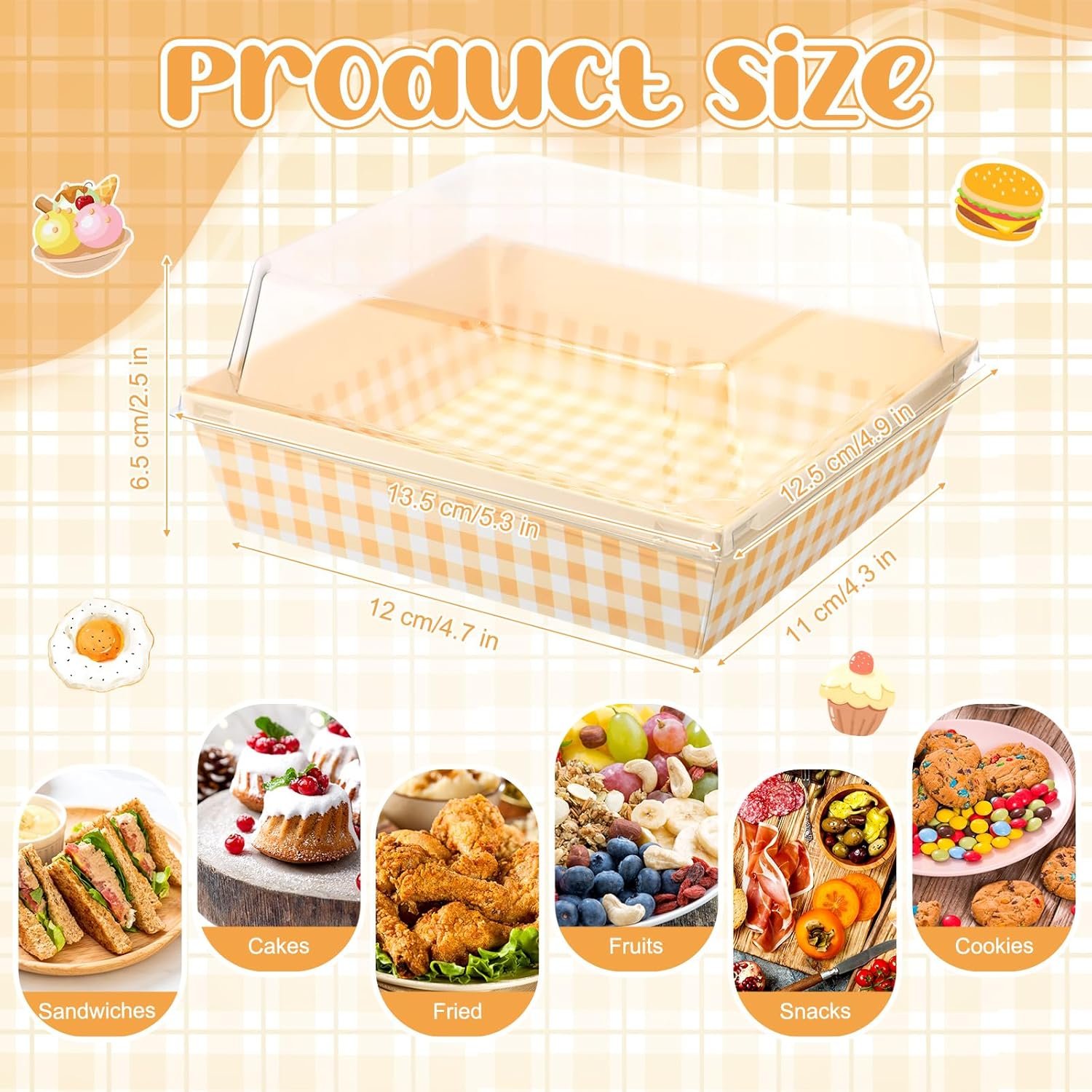 Grossiste 100 Pcs Boîtes à Charcuterie Pâtisseries avec Couvercles Transparent, Fournisseur de Contenants en Papier Jetez pour Sandwich Cookies avec Logo Personnalisé (Jaune, Chaud)