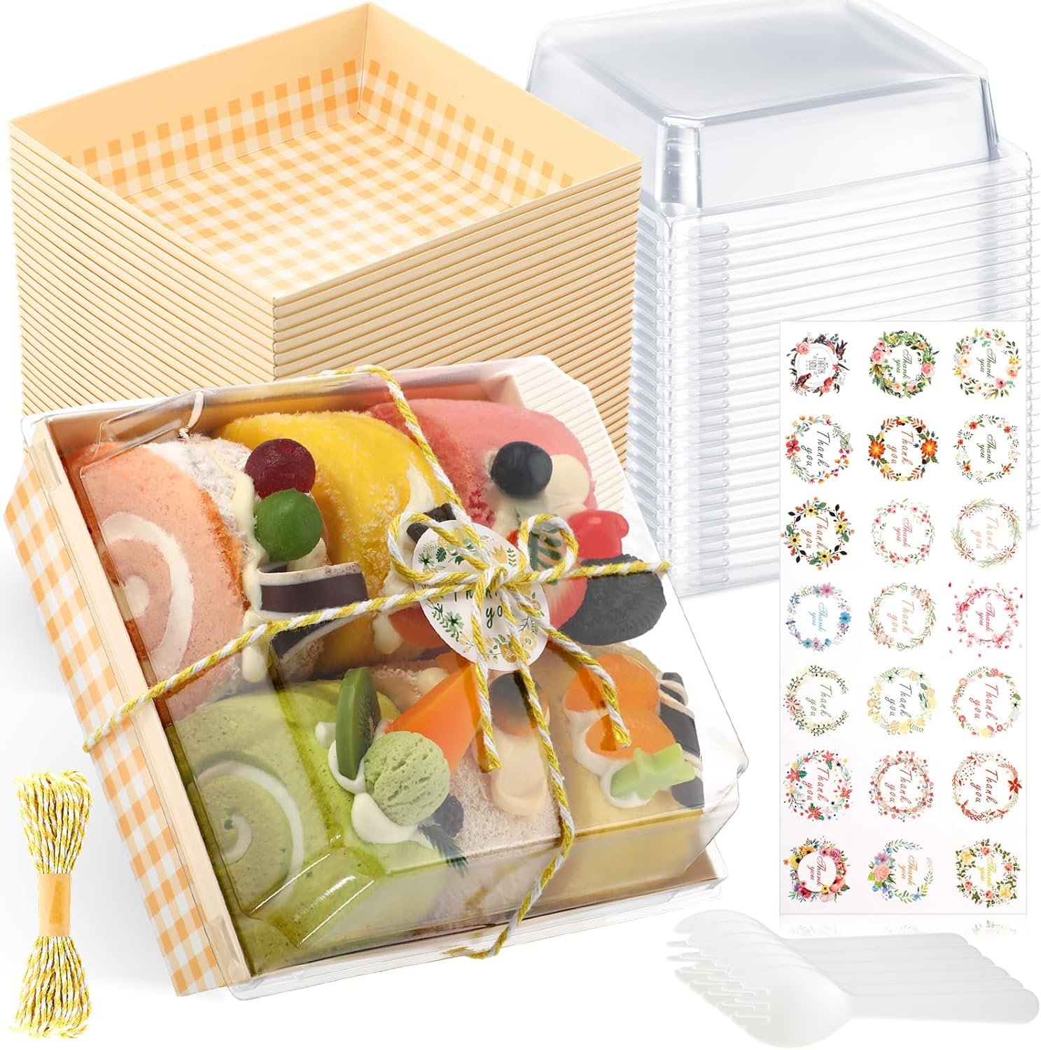 Grossiste 100 Pcs Boîtes à Charcuterie Pâtisseries avec Couvercles Transparent, Fournisseur de Contenants en Papier Jetez pour Sandwich Cookies avec Logo Personnalisé (Jaune, Chaud)