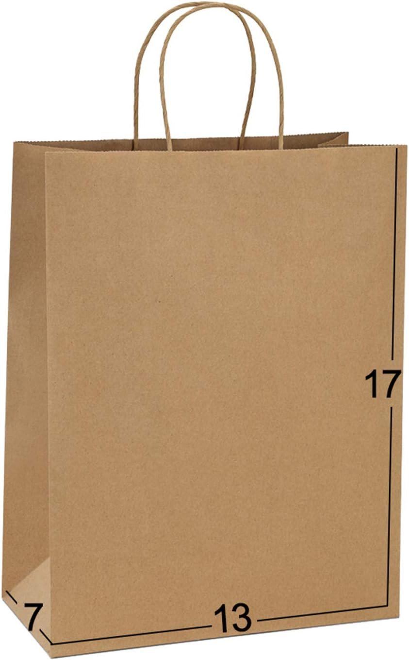 Grossiste en Vrac sacs en papier kraft 13x7x17 avec poignées, idéal pour les fêtes, la vente au détail, le shopping, et personnalisé avec votre logo, Fabricant de sacs pour marchandises, 50 pièces.