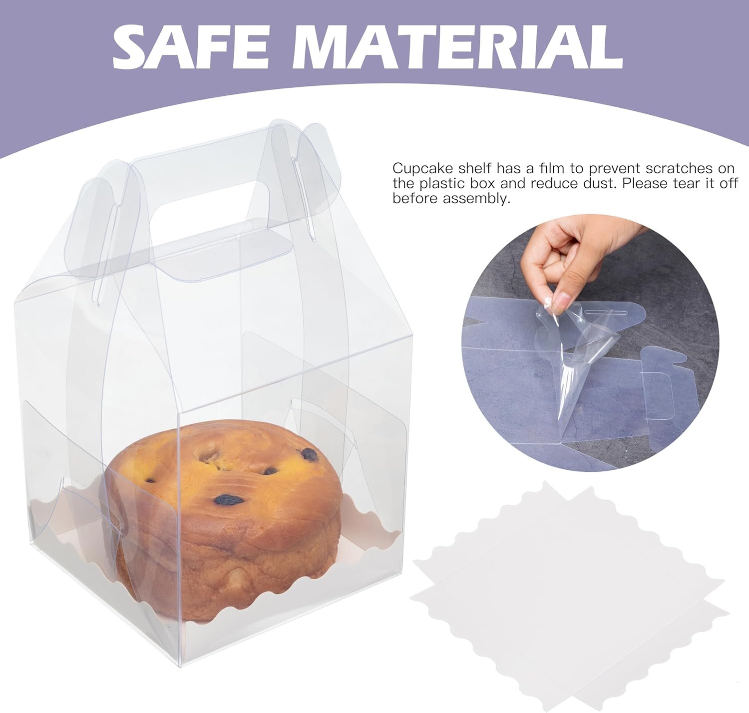 Grossiste en boîtes à cupcakes en PET alimentaire, 7-Pack de contenants individuels avec poignées | 4x4x6 pouces pour pâtisserie, cadeaux de fête et vente en gros, Personnalisation de logo disponible.