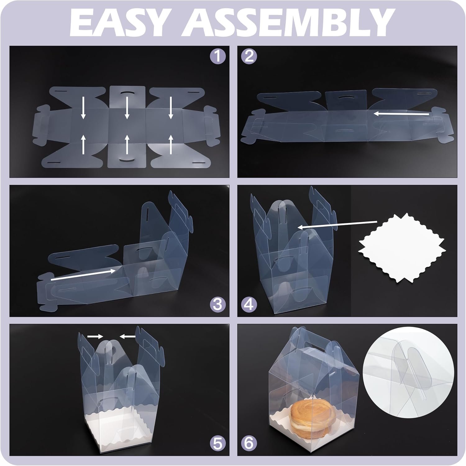 Grossiste en boîtes à cupcakes en PET alimentaire, 7-Pack de contenants individuels avec poignées | 4x4x6 pouces pour pâtisserie, cadeaux de fête et vente en gros, Personnalisation de logo disponible.