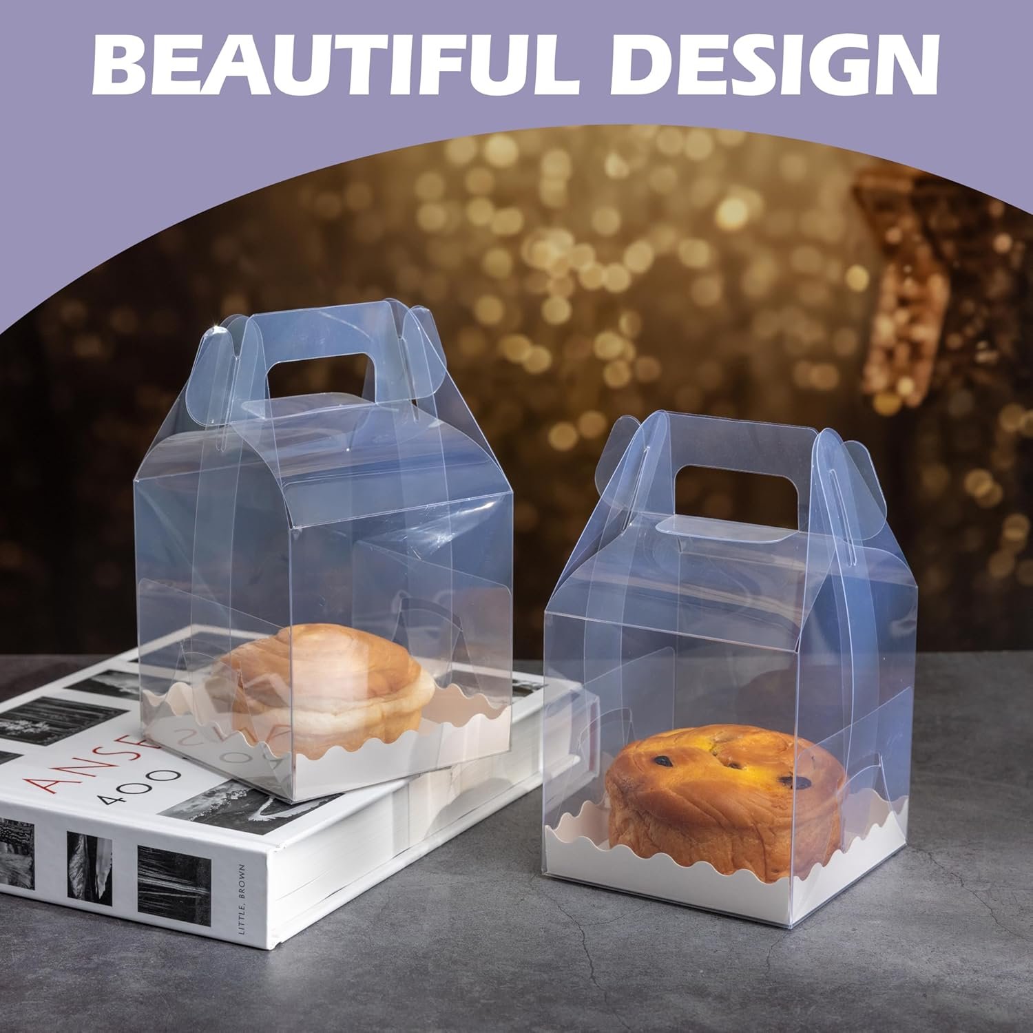 Grossiste en boîtes à cupcakes en PET alimentaire, 7-Pack de contenants individuels avec poignées | 4x4x6 pouces pour pâtisserie, cadeaux de fête et vente en gros, Personnalisation de logo disponible.