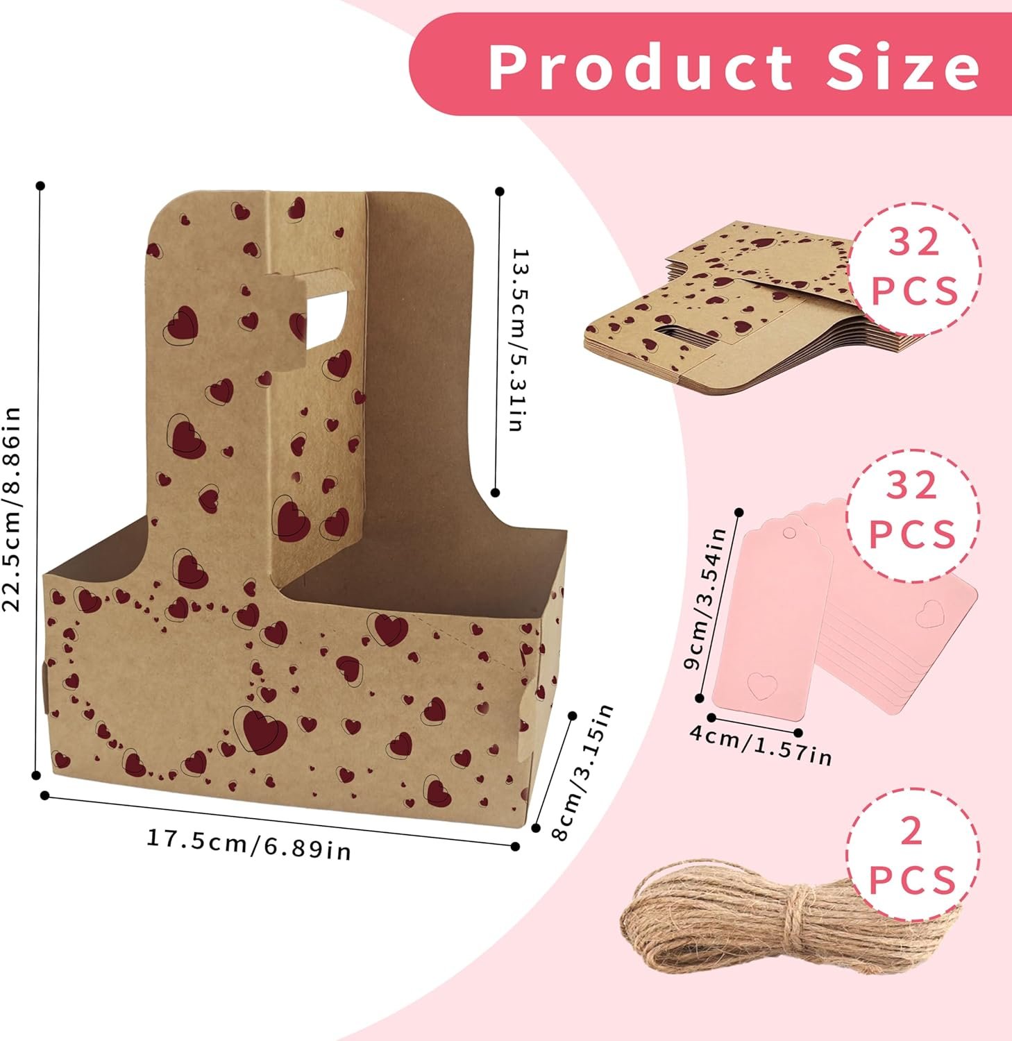 Grossiste 8 Set Porte-Gobelet en Carton, Support à Café avec Poignée, OEM pour Cadeaux de Saint-Valentin avec Carte de Vœux et Ruban, Marque Blanche en Kraft