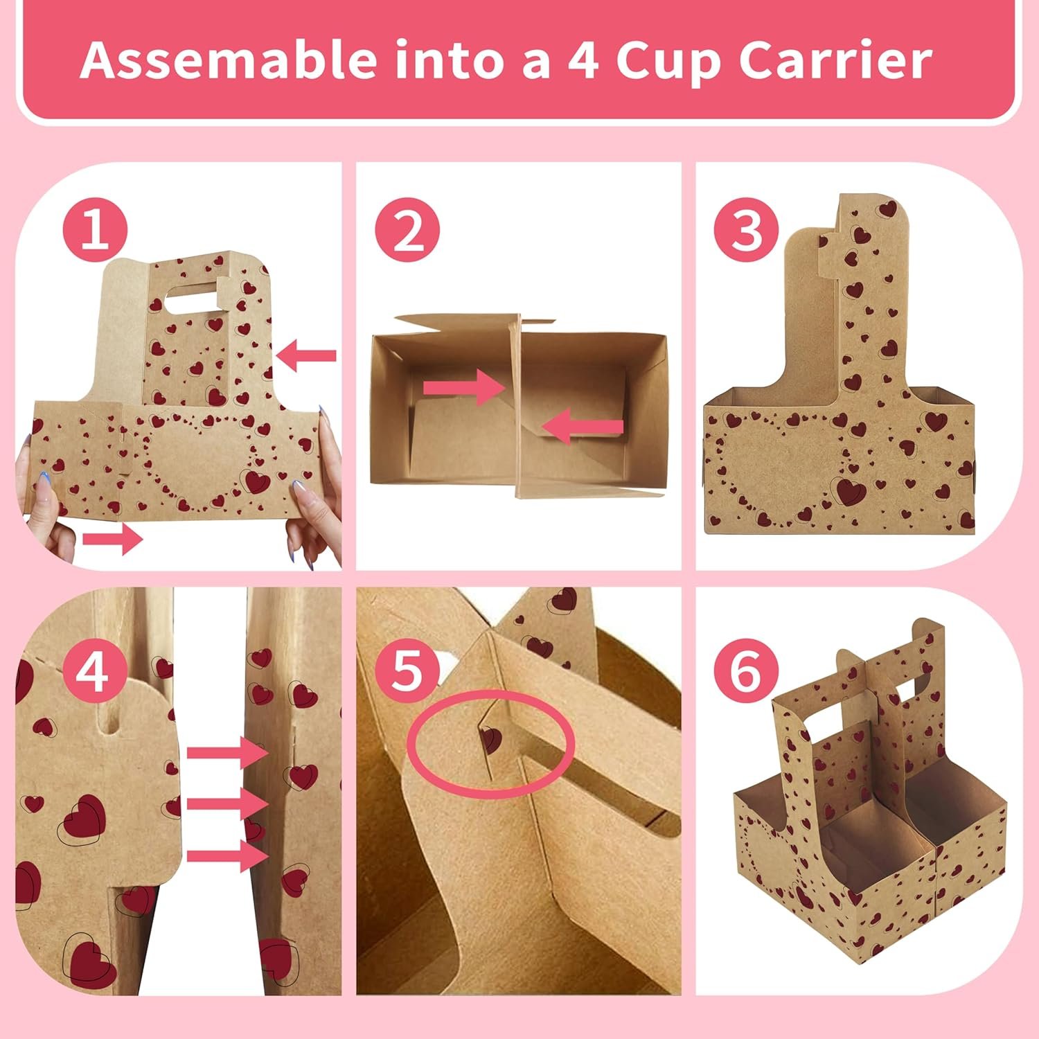 Grossiste 8 Set Porte-Gobelet en Carton, Support à Café avec Poignée, OEM pour Cadeaux de Saint-Valentin avec Carte de Vœux et Ruban, Marque Blanche en Kraft