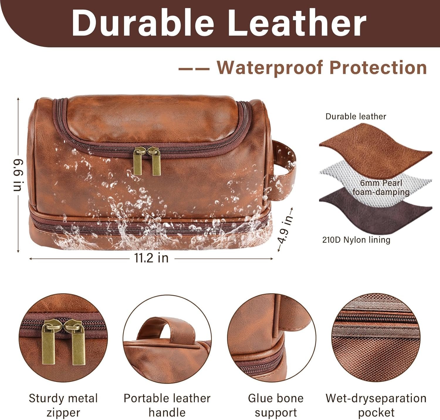Toiletry Bag Cuir Personnalisé pour Hommes, Vent en Gros, Kit de Voyage Personnalisé, Logo Personnalisé, Idées Cadeaux pour Noël, Anniversaire, Fête des Pères, Grand-Père, Amoureux, Fabricant