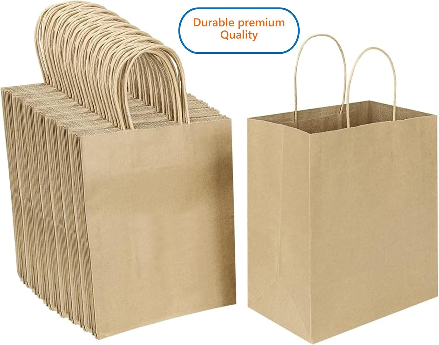Grossiste de sacs en papier kraft de 57 lb avec poignées - 50 pièces 12 x 17 x 7 - Sacs de shopping durables, réutilisables et écologiques, mariage avec logo personnalisé pour tout événement, take-out et vente en gros.