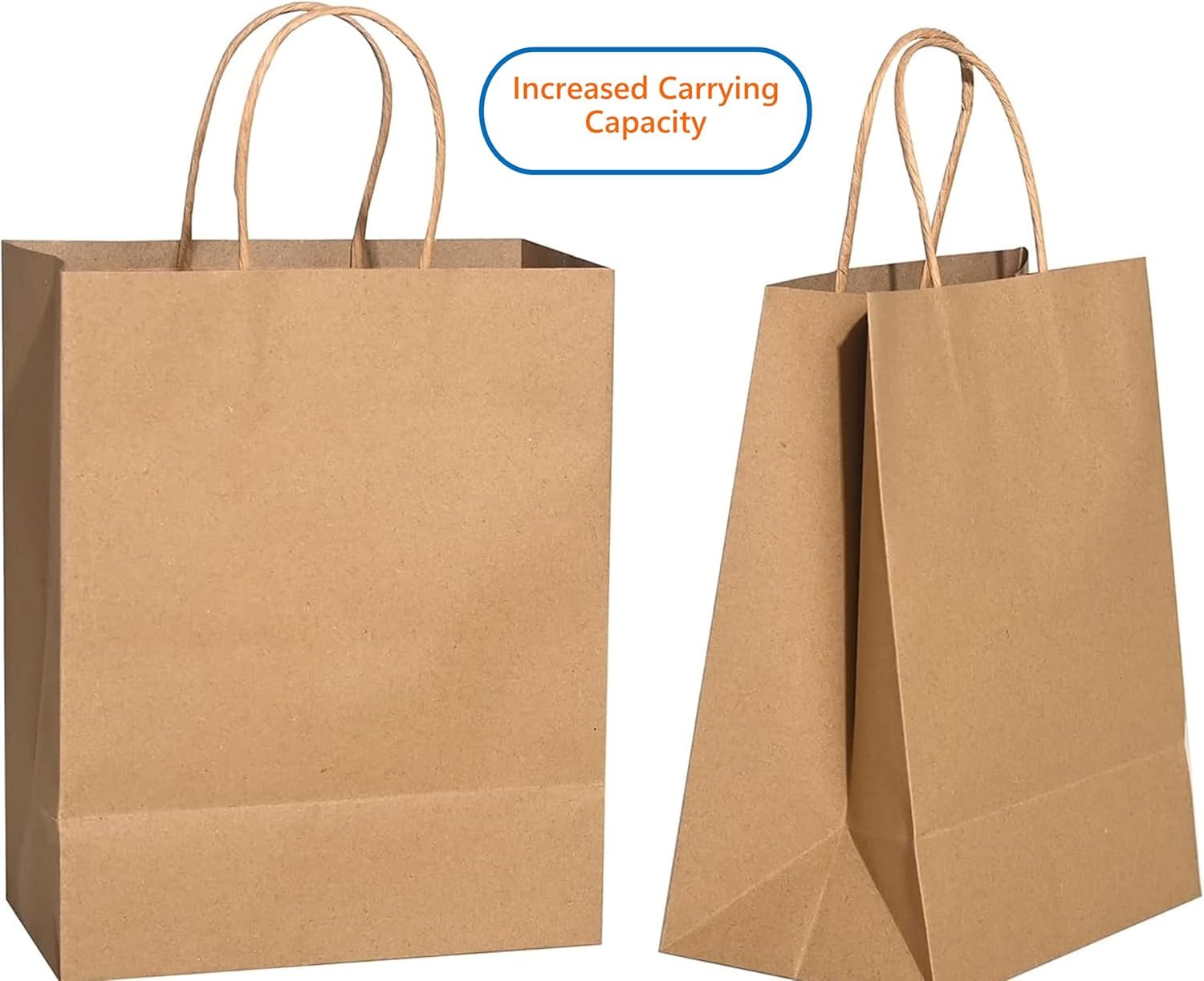 Grossiste de sacs en papier kraft de 57 lb avec poignées - 50 pièces 12 x 17 x 7 - Sacs de shopping durables, réutilisables et écologiques, mariage avec logo personnalisé pour tout événement, take-out et vente en gros.