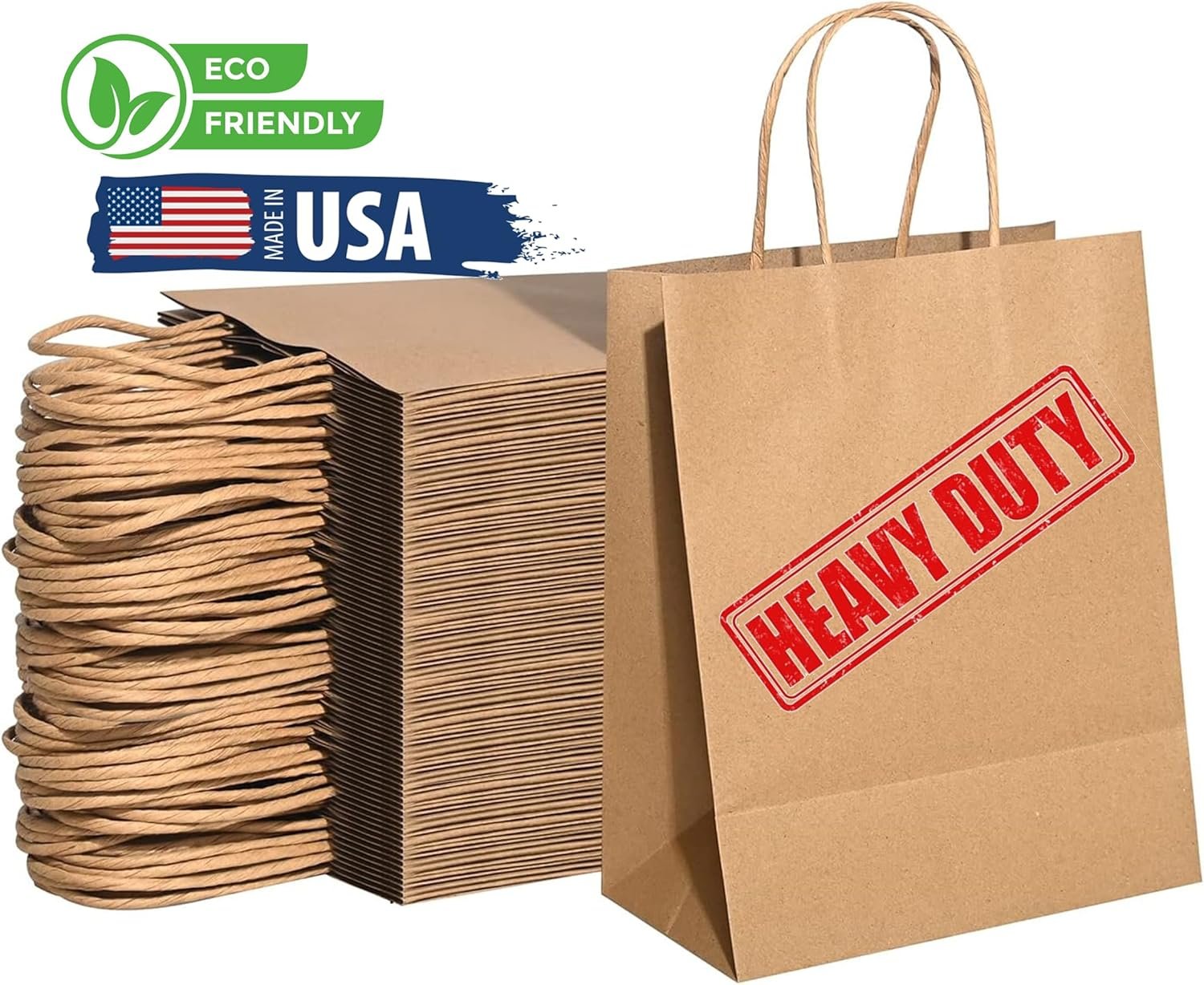 Grossiste de sacs en papier kraft de 57 lb avec poignées - 50 pièces 12 x 17 x 7 - Sacs de shopping durables, réutilisables et écologiques, mariage avec logo personnalisé pour tout événement, take-out et vente en gros.