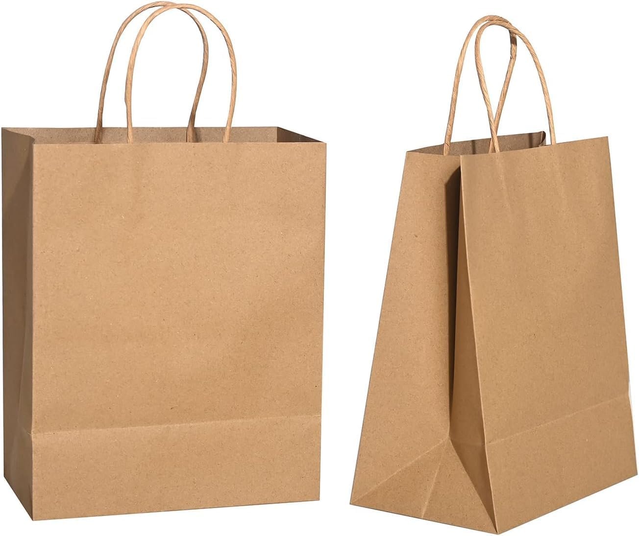 Grossiste de sacs en papier kraft de 57 lb avec poignées - 50 pièces 12 x 17 x 7 - Sacs de shopping durables, réutilisables et écologiques, mariage avec logo personnalisé pour tout événement, take-out et vente en gros.