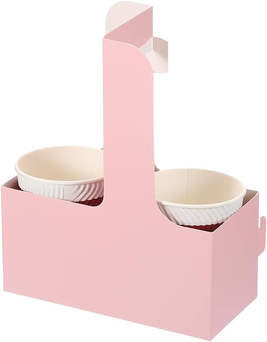 Grossiste Supports à Boissons Jetables en Kraft avec Poignées, Capacité de 2 Tasses, Service Alimentaire pour Cafés et Restaurants, Fournisseur de Porte-Tasses, Pack de 20, OEM, Rose