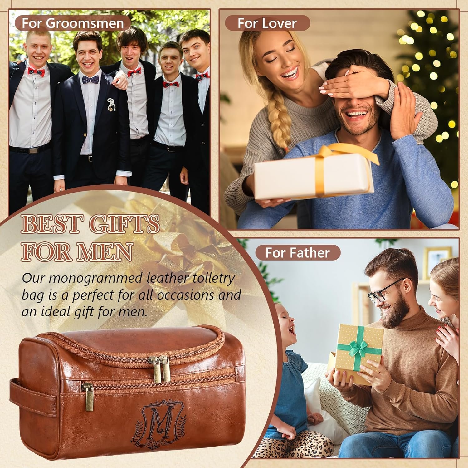 Toiletry Bag en Cuir Personnalisé pour Hommes avec Logo Personnalisé, Trousse de Voyage Monogrammée avec Crochet et Poignée Latérale, Fabricant de Kits de Toilettes pour Lui, Papa, Mari, Cadeaux d'Anniversaire et de Noël en Vrac.