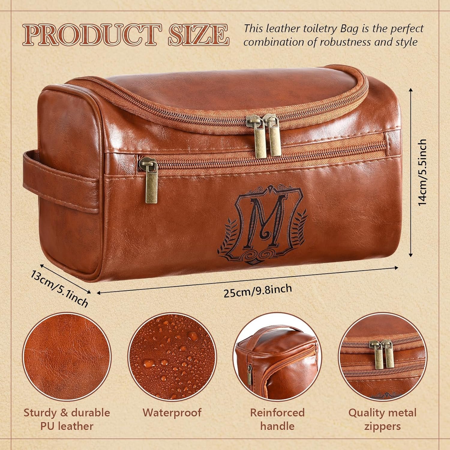 Toiletry Bag en Cuir Personnalisé pour Hommes avec Logo Personnalisé, Trousse de Voyage Monogrammée avec Crochet et Poignée Latérale, Fabricant de Kits de Toilettes pour Lui, Papa, Mari, Cadeaux d'Anniversaire et de Noël en Vrac.