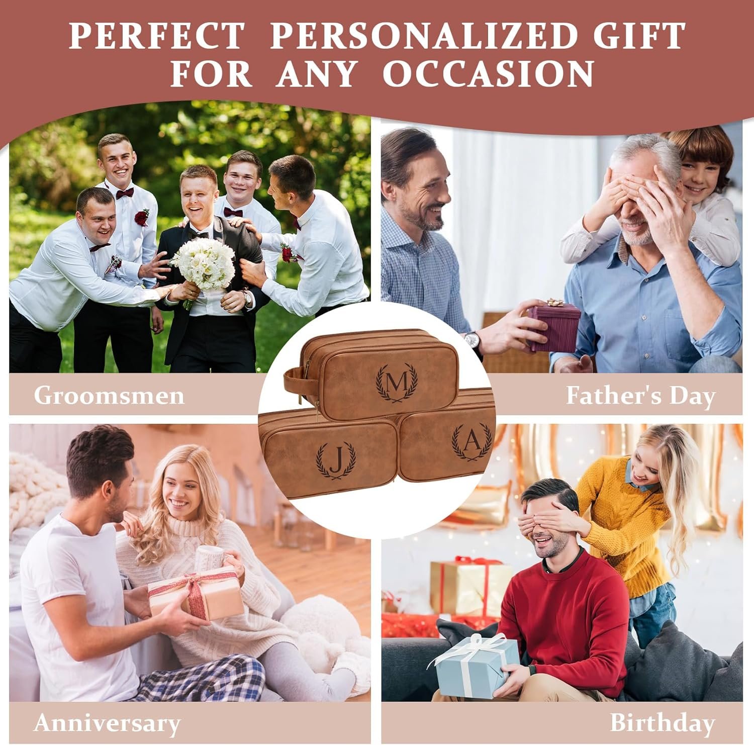 Toiletry Bag Personnalisé pour Hommes, Vente en Gros du Fournisseur, Sacs de Toilette avec Initiales et Blé, Essentiels de Voyage pour Hommes (Moyen, Jaune Brun, J)