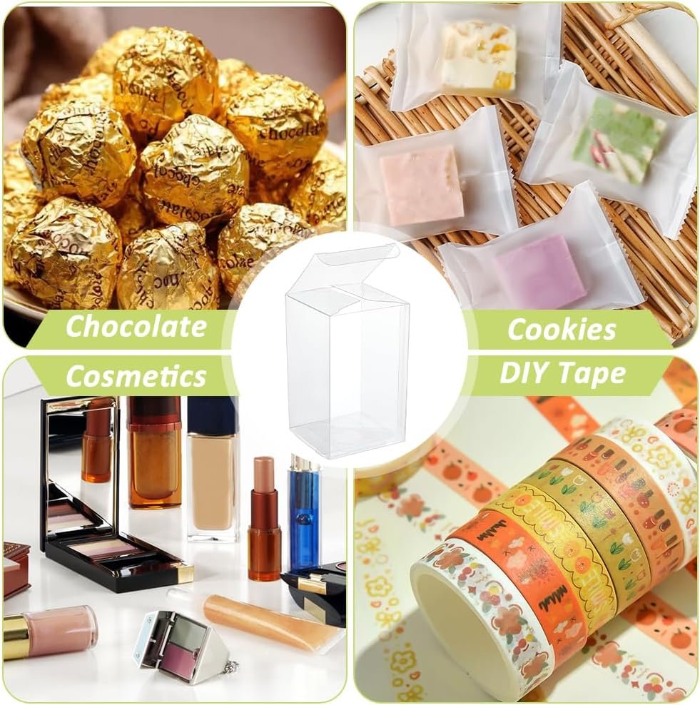 Grossiste boîte cadeau transparente 72pcs 2,3x2,3x4 pouces avec film pour décoration de mariage, bonbons, chocolats, cookies, OEM emballage cadeau Saint-Valentin en vrac.