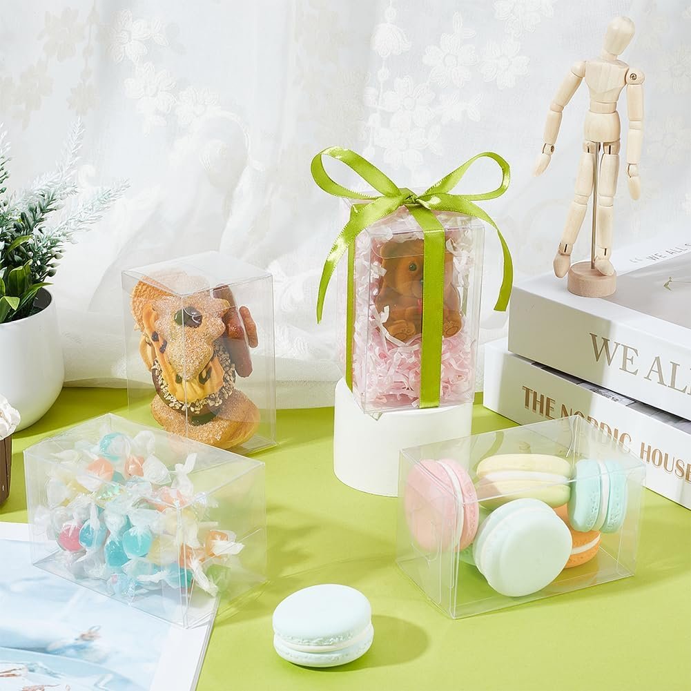 Grossiste boîte cadeau transparente 72pcs 2,3x2,3x4 pouces avec film pour décoration de mariage, bonbons, chocolats, cookies, OEM emballage cadeau Saint-Valentin en vrac.