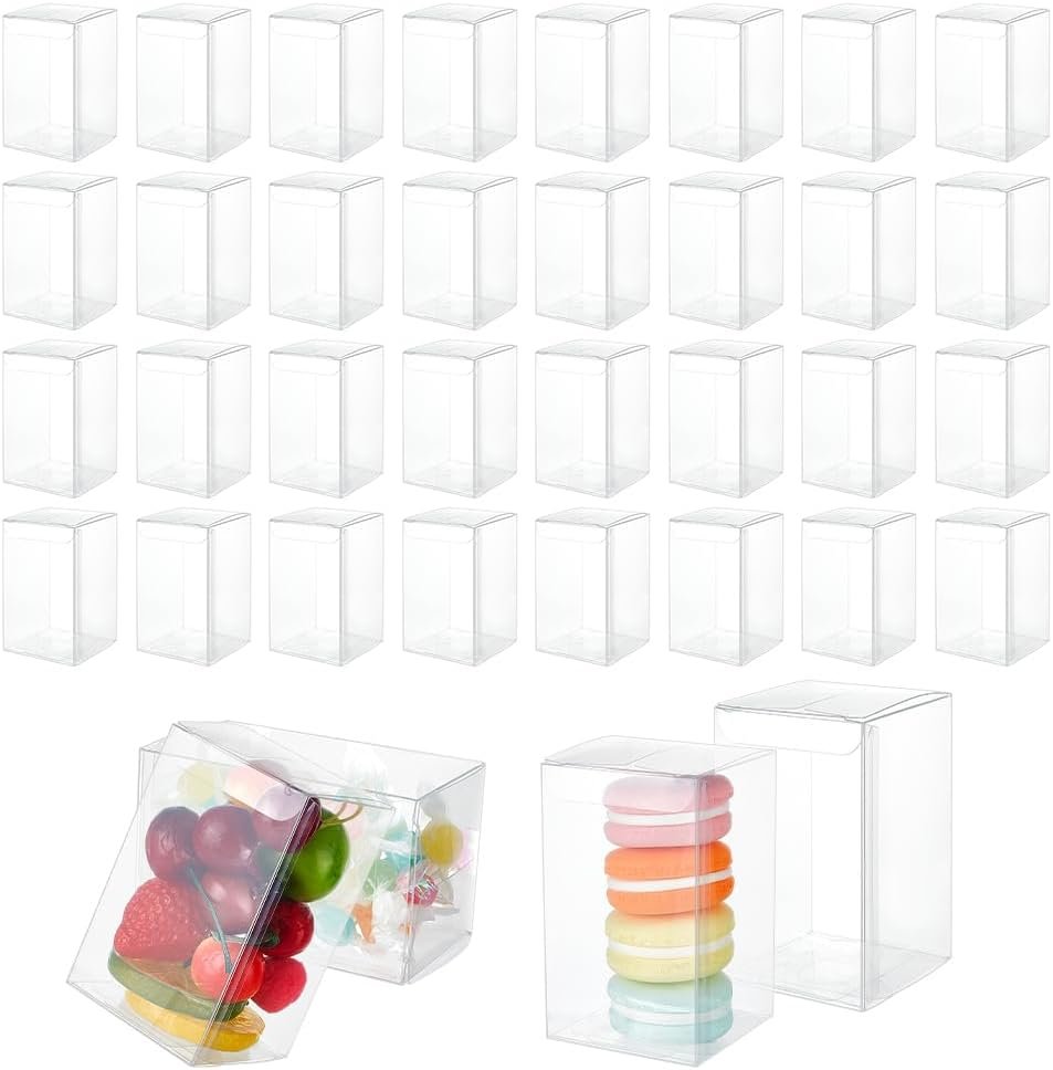 Grossiste boîte cadeau transparente 72pcs 2,3x2,3x4 pouces avec film pour décoration de mariage, bonbons, chocolats, cookies, OEM emballage cadeau Saint-Valentin en vrac.
