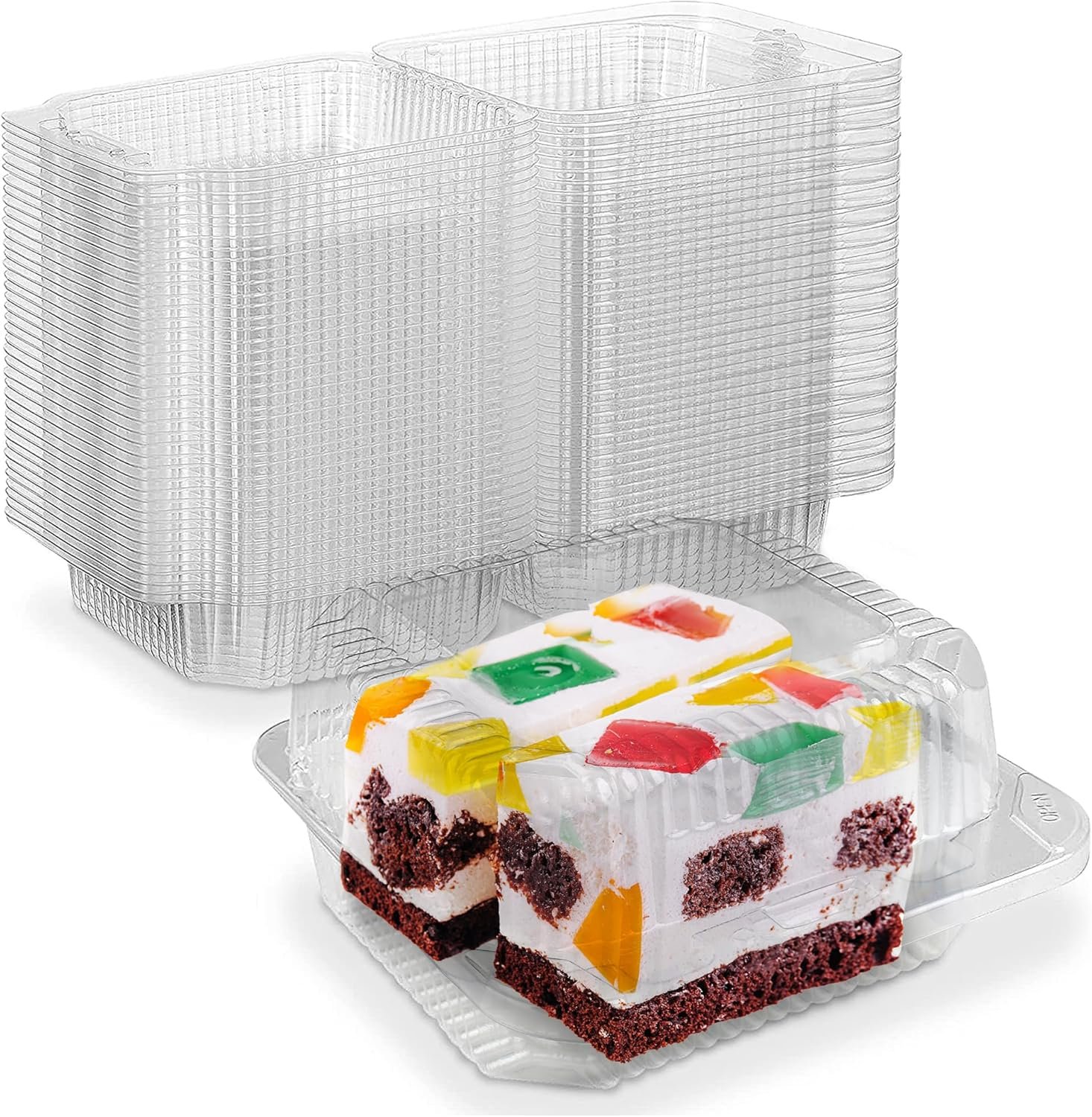 Container en plastique carré 5" x 5" x 2.75" - Vente en gros de tranches de gâteau - Fournisseur de conditionnements à emporter (Pack de 40) - Logo personnalisé disponible