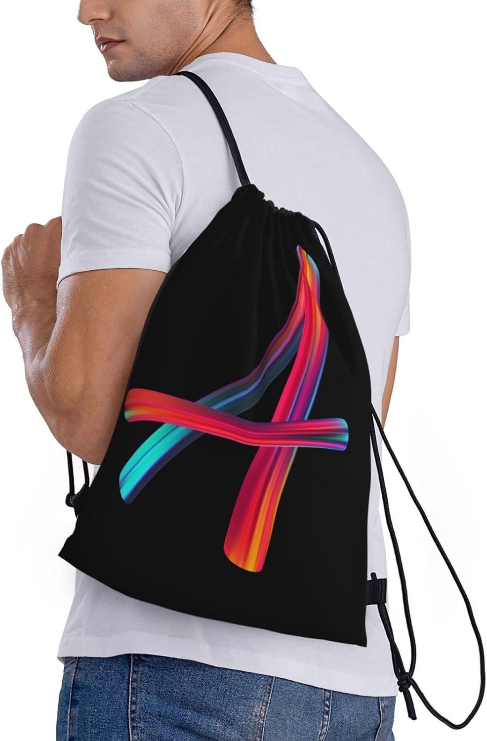 Sac à cordon noir personnalisé pour le sport, gym et voyage – Grossiste OEM de sacs à dos en vrac avec imprimé lettre arc-en-ciel A. Sac à cordon noir personnalisé pour le sport, gym et voyage – Grossiste OEM de sacs à dos en vrac avec imprimé lettre arc-en-ciel A.