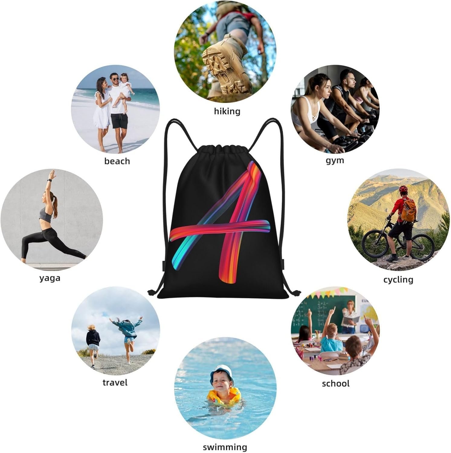 Sac à cordon noir personnalisé pour le sport, gym et voyage – Grossiste OEM de sacs à dos en vrac avec imprimé lettre arc-en-ciel A. Sac à cordon noir personnalisé pour le sport, gym et voyage – Grossiste OEM de sacs à dos en vrac avec imprimé lettre arc-en-ciel A.