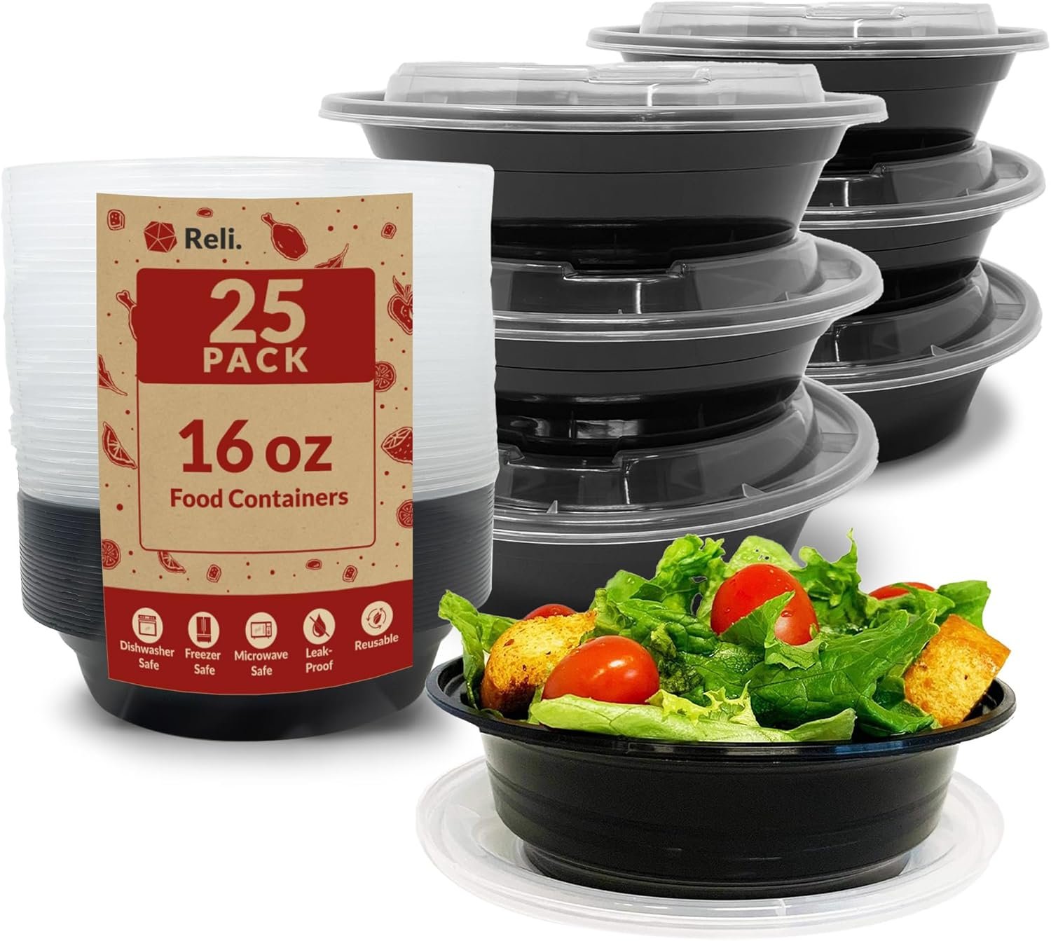 Grossiste Contenants Réutilisables de Préparation de Repas 16 oz (Pack de 25) | Fournisseur de Bols Plastiques Microwavables avec Couvercles | Vente en Gros pour Prise à Emporter, Restes, À emporter avec Logo Personnalisé